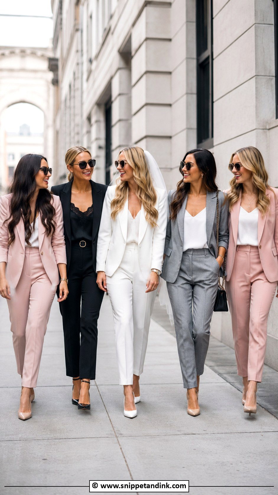Blazer And Trousers Group Outfit - Snippet and Ink - 30 Bachelorette Outfit Ideas Group
