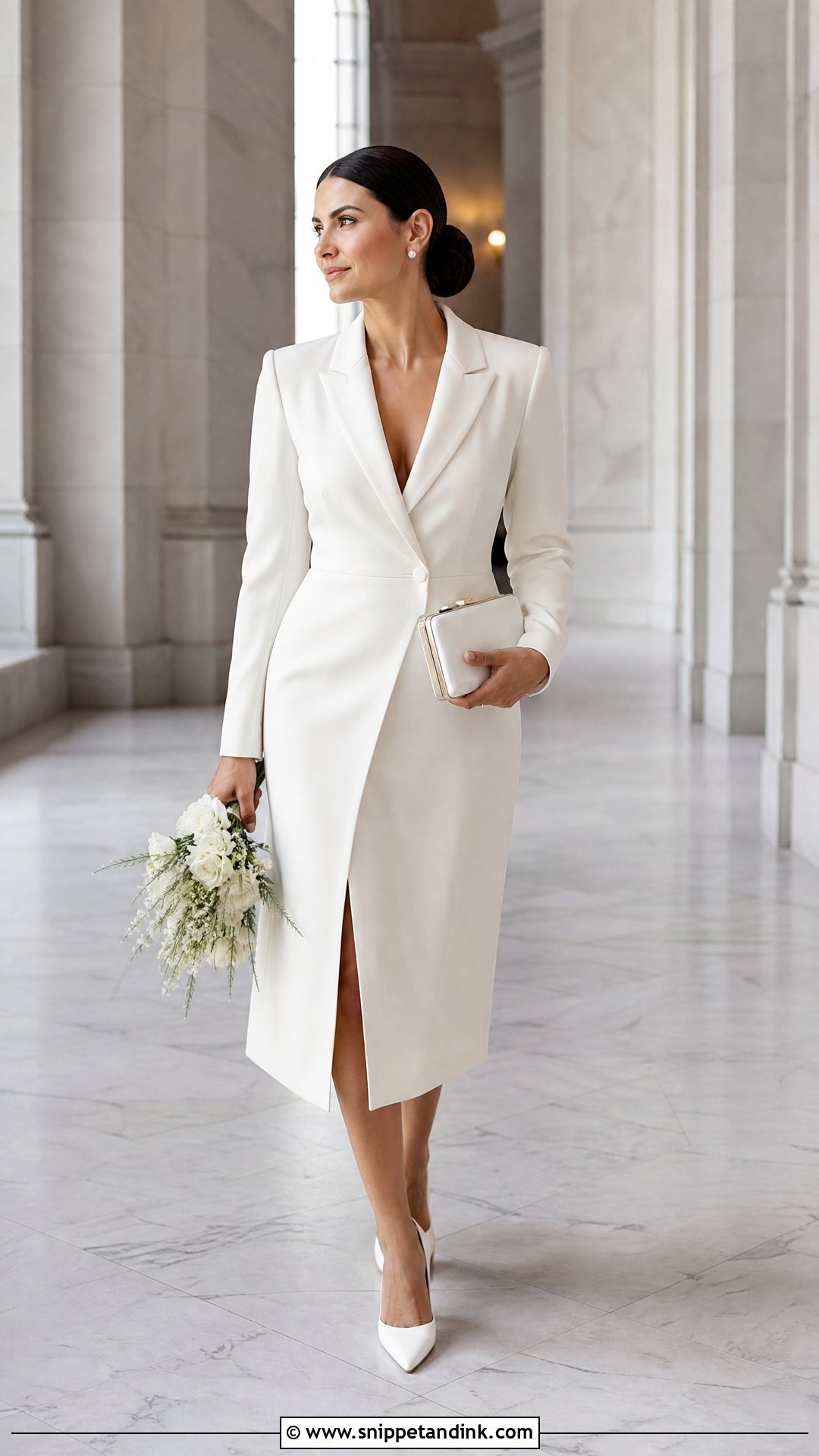 Blazer Midi Bridal Dress With Pointed Pumps - Snippet and Ink - 25 Midi Bridal Dress Ideas