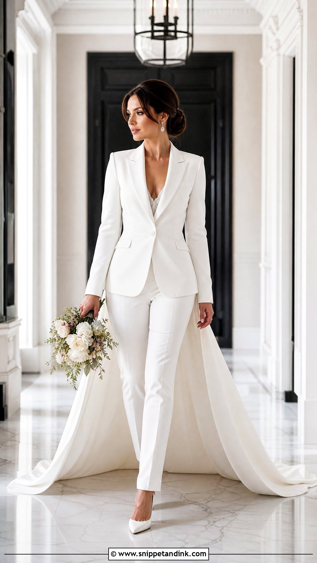 Blazer With Train Bridal Pantsuit - Snippet and Ink - 25 Bridal Pantsuit Brides Ideas
