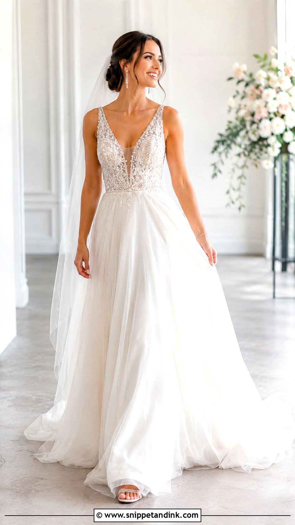 Bling V Neck Wedding Dress - Snippet and Ink - 25 Bling Wedding Dress Ideas