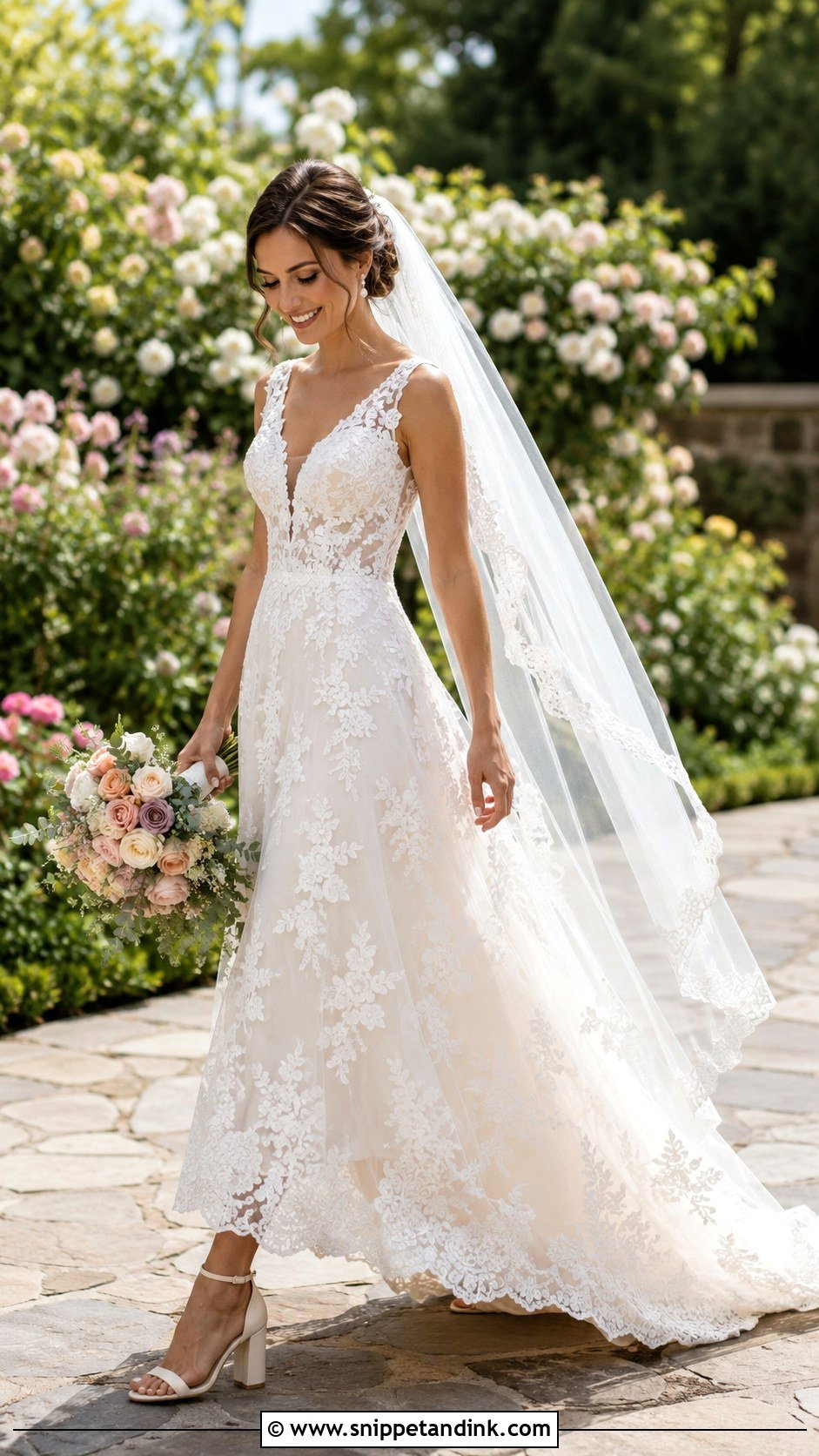 Block Heel Wedding Heels With Lace Gown - Snippet and Ink - 20 Aesthetic Wedding Heels Ideas