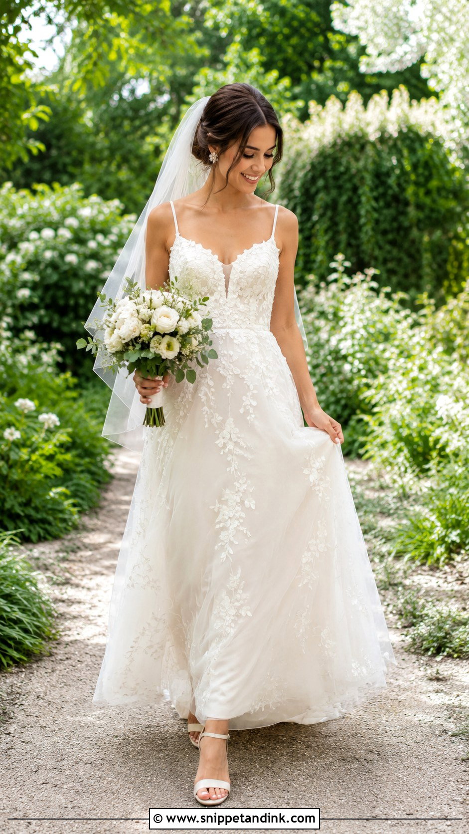 Block Heels With Garden Wedding Bride Outfit - Snippet and Ink - 20 Heels Bride Ideas
