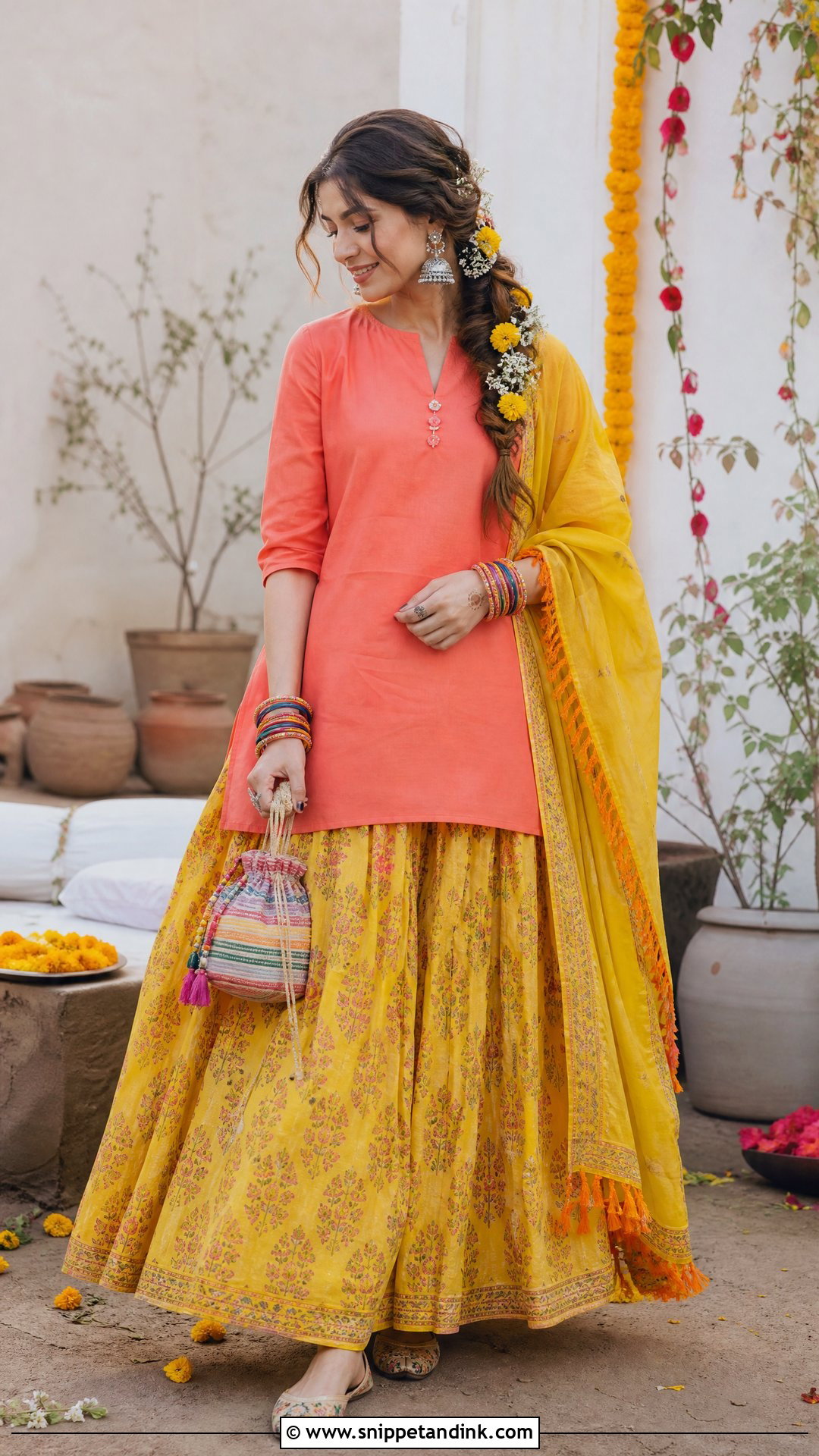 Block Print Lehenga Haldi Dress - Snippet and Ink - 20 Pakistani Haldi Dress Ideas