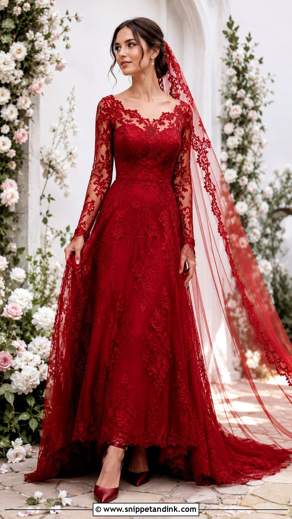 Blood Red Lace Wedding Dress - Snippet and Ink - 25 Blood Wedding Dress Ideas