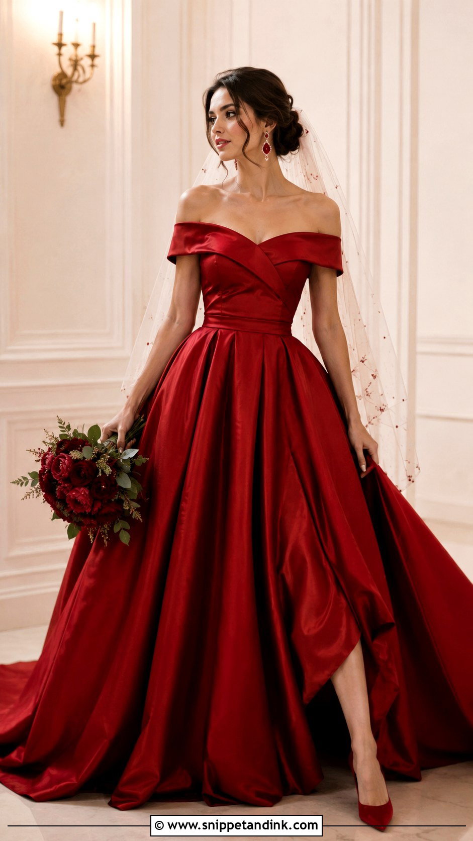 Blood Red Off Shoulder Wedding Dress - Snippet and Ink - 25 Blood Wedding Dress Ideas