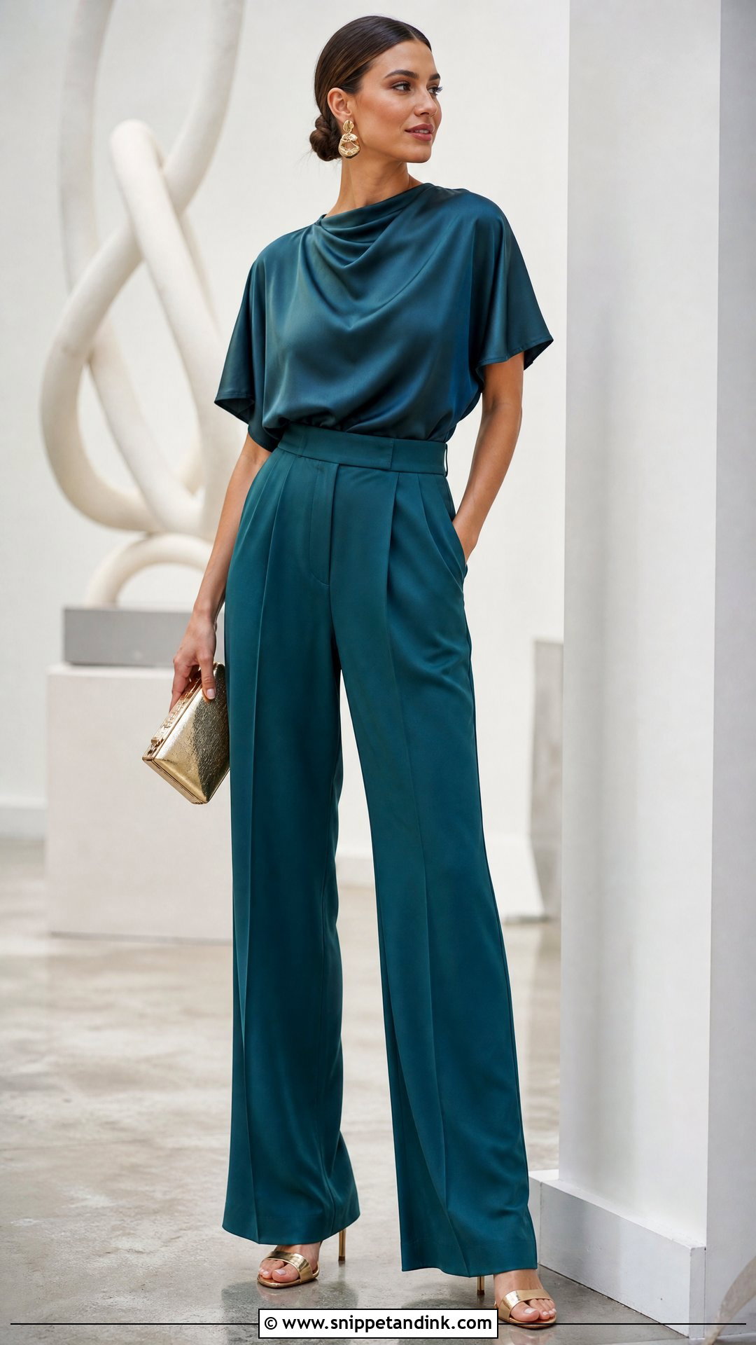 Blouse And Wide Leg Pants Wedding Party Outfit - Snippet and Ink - 20 Ootd Wedding Party Ideas