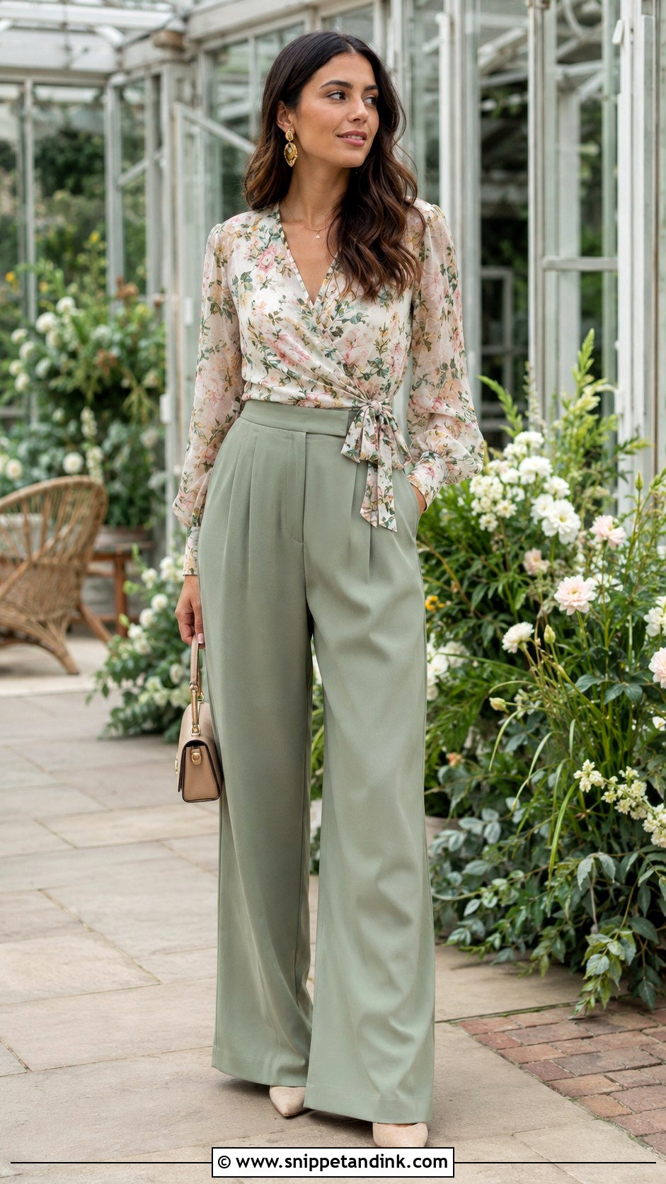 Blouse And Wide Leg Trousers Garden Party Wedding Outfit - Snippet and Ink - 20 Garden Party Wedding Outfit Ideas