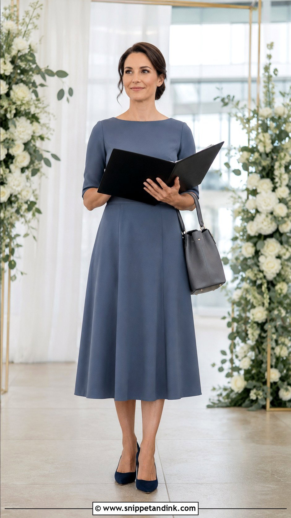 Blue A Line Dress Wedding Officiant Outfit - Snippet and Ink - 20 Wedding Officiant Attire Women Ideas