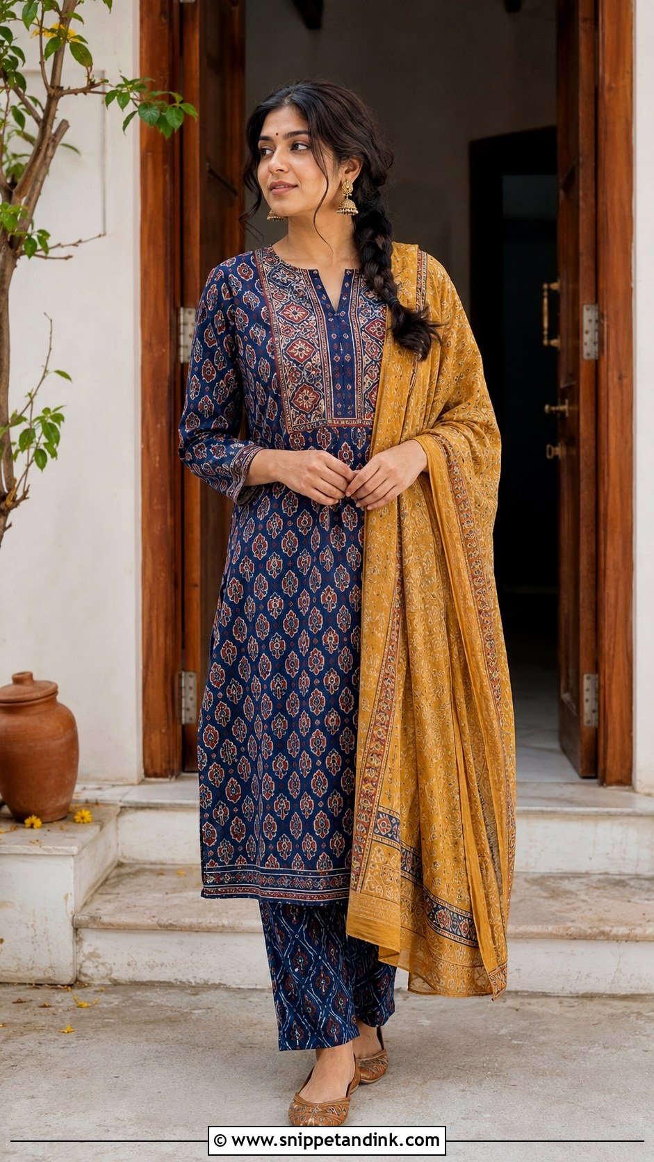 Blue Ajrakh Suit Grah Shanti Outfit - Snippet and Ink - 20 Grah Shanti Outfit Ideas