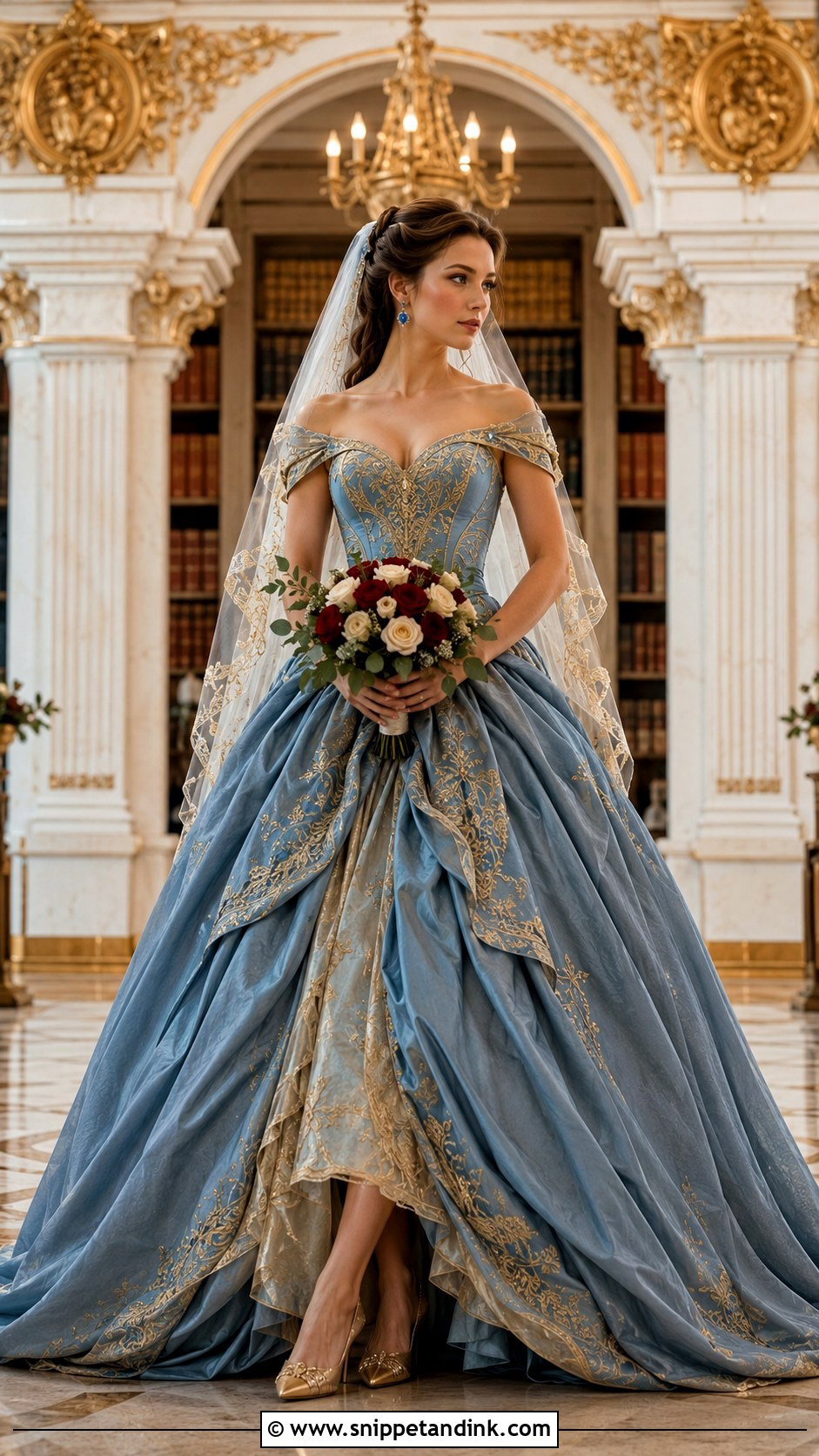 Blue And Gold Belle Wedding Dress - Snippet and Ink - 20 Belle Inspired Wedding Dress Ideas