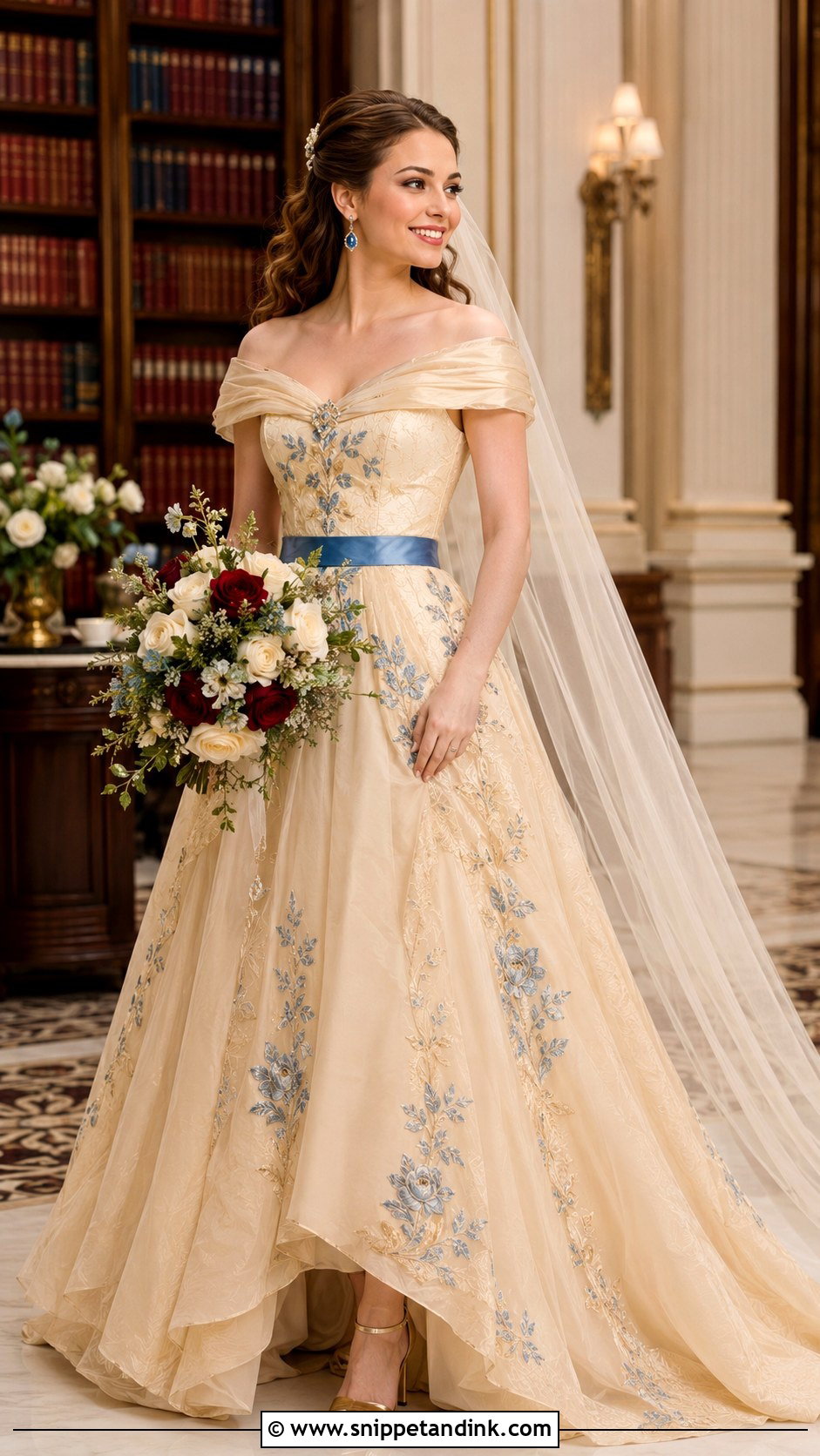 Blue And Gold Belle Wedding Dress - Snippet and Ink - 20 Beauty and the Beast Wedding Dress Ideas