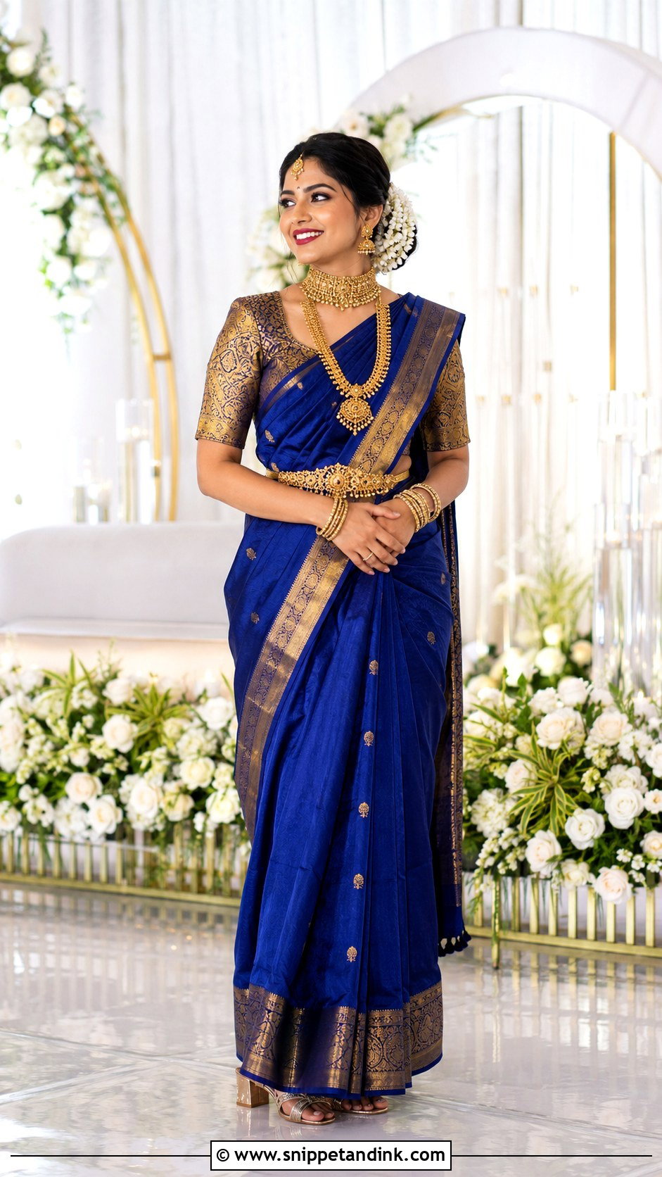 Blue And Gold Brahmin Bridal Look - Snippet and Ink - 20 Brahmin Wedding Brides Ideas