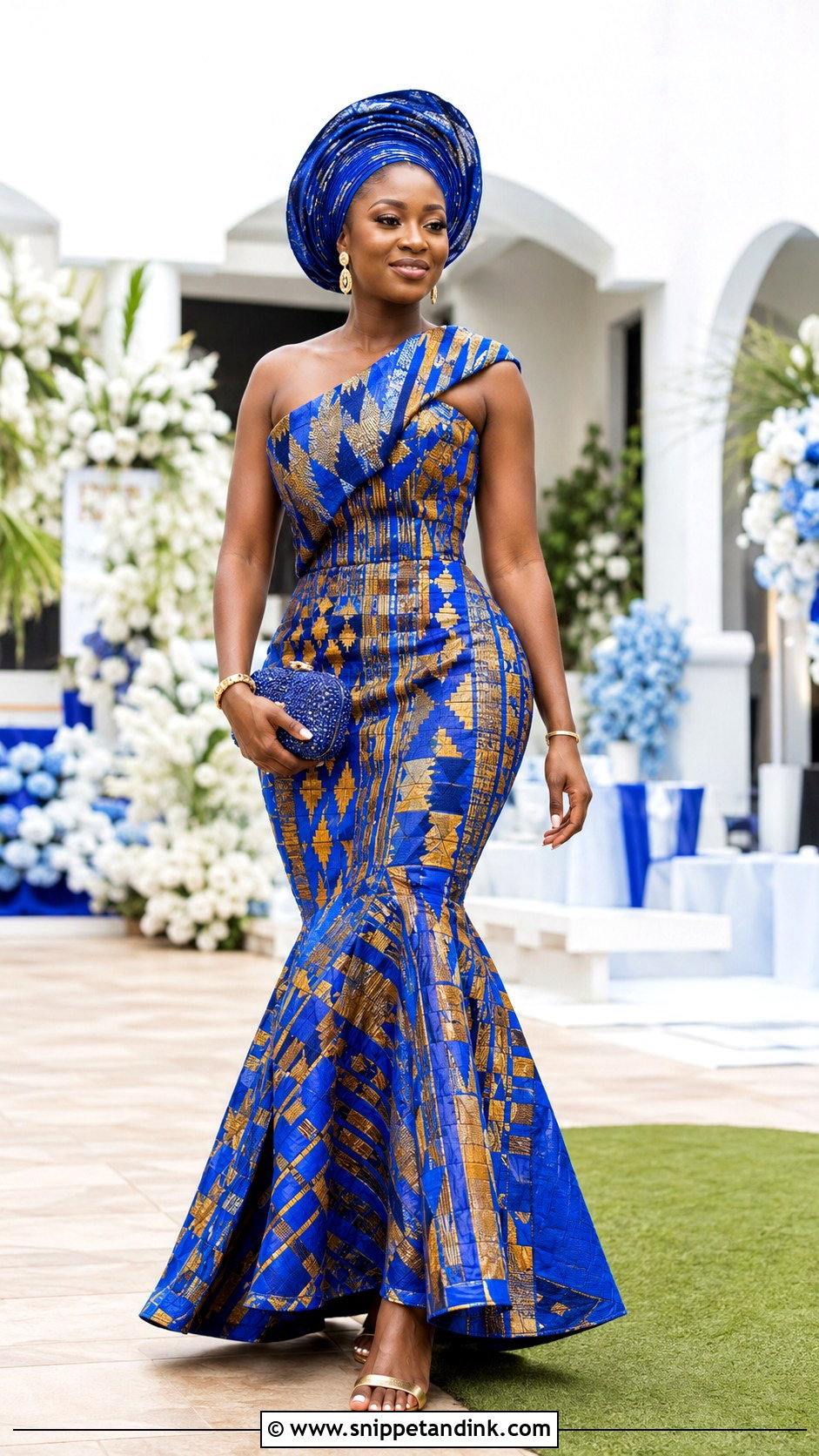 Blue And Gold Kente Dress - Snippet and Ink - 20 Kente Dress Ghana Traditional Weddings Ideas