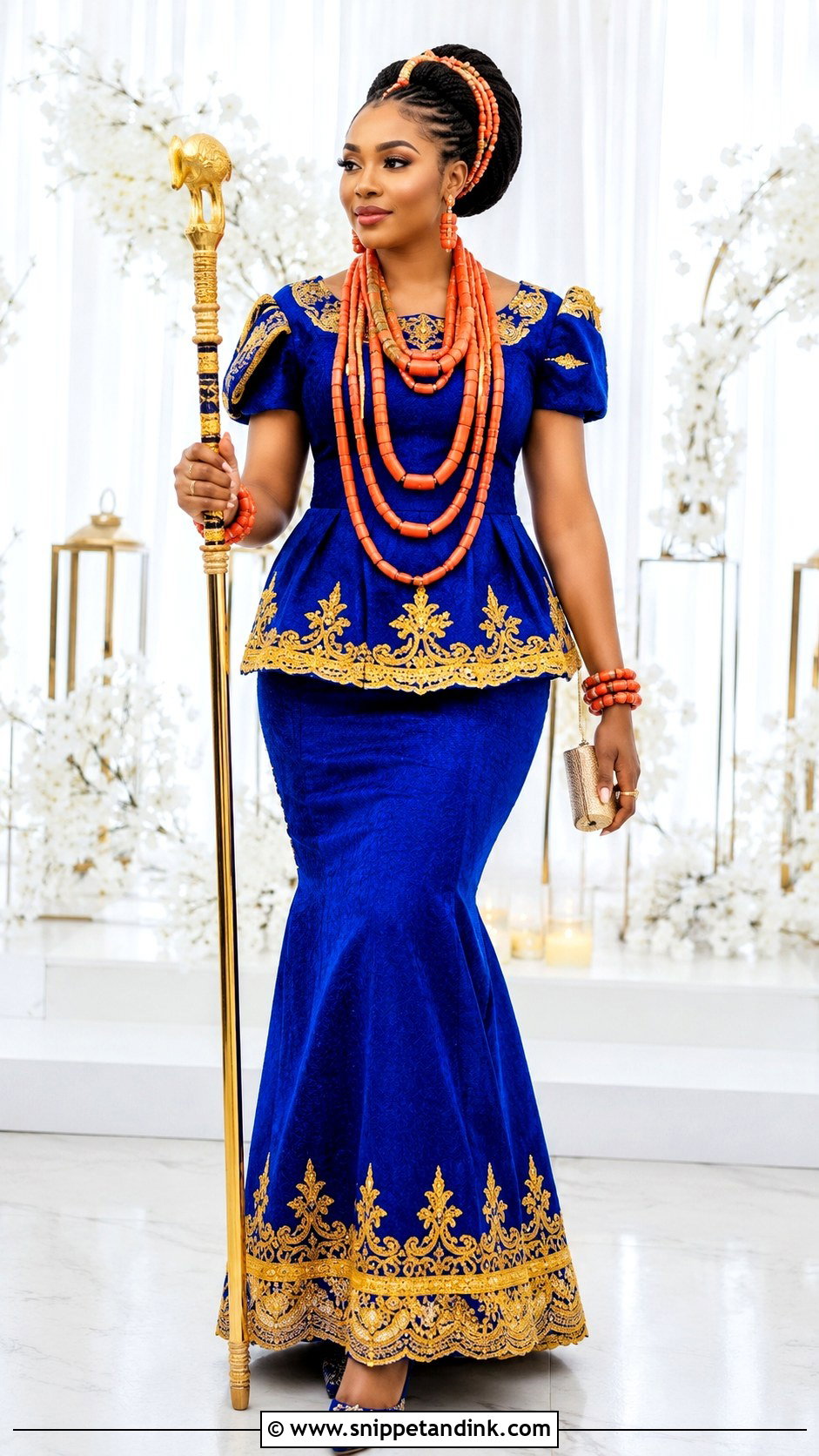 Blue And Gold Ofod Ukod Anwang Calabar Attire - Snippet and Ink - 20 Calabar Traditional Attire Ideas