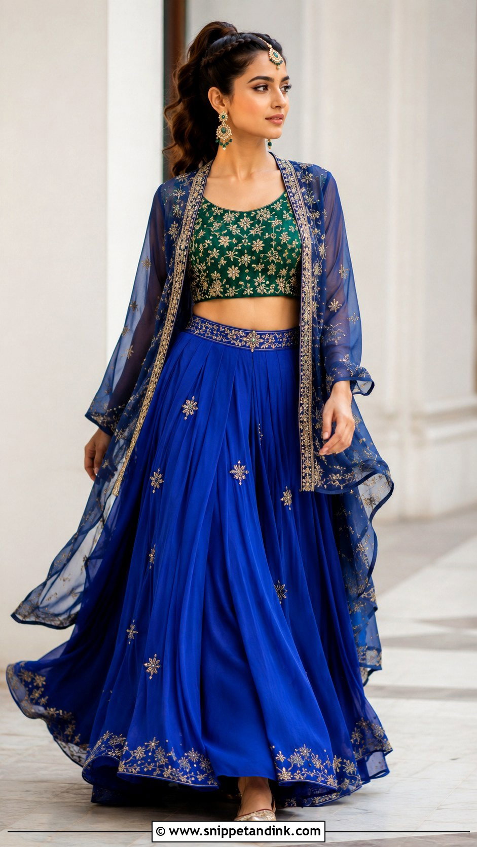 Blue And Green Fusion Mehandi Night Outfit - Snippet and Ink - 20 Mehandi Night Dress for Bride Ideas