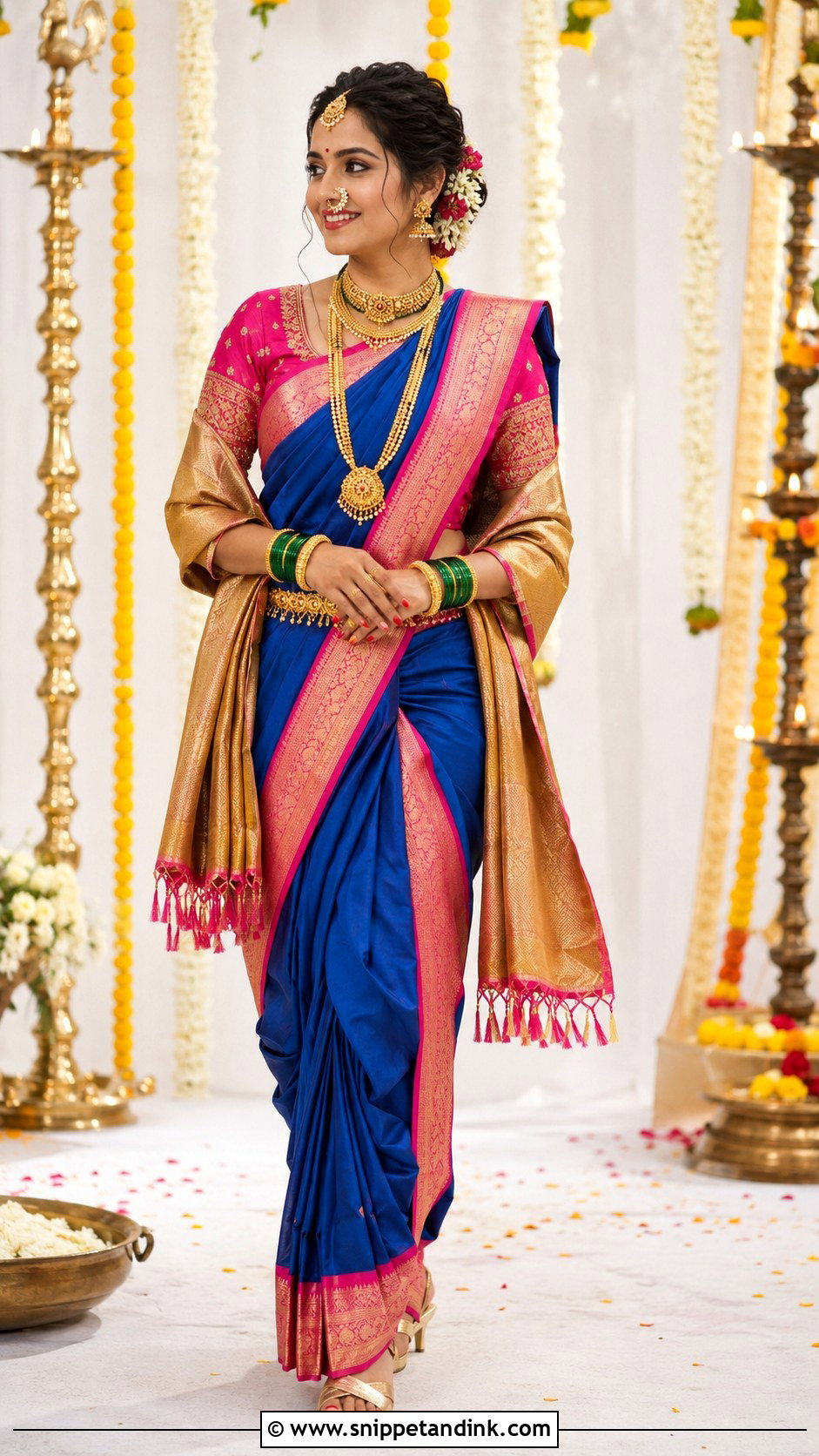 Blue And Pink Navvari Bridal Look - Snippet and Ink - 30 Navvari Bridal Look Ideas