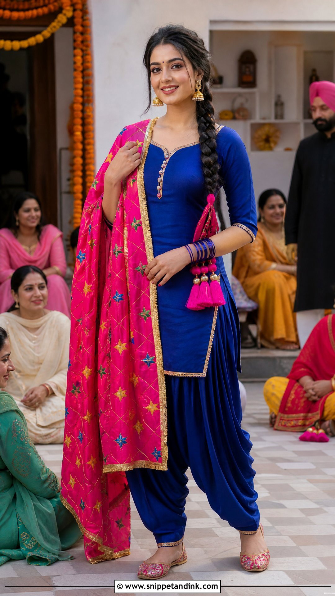 Blue And Pink Phulkari Jaago Suit - Snippet and Ink - 25 Jaago Outfit Ideas