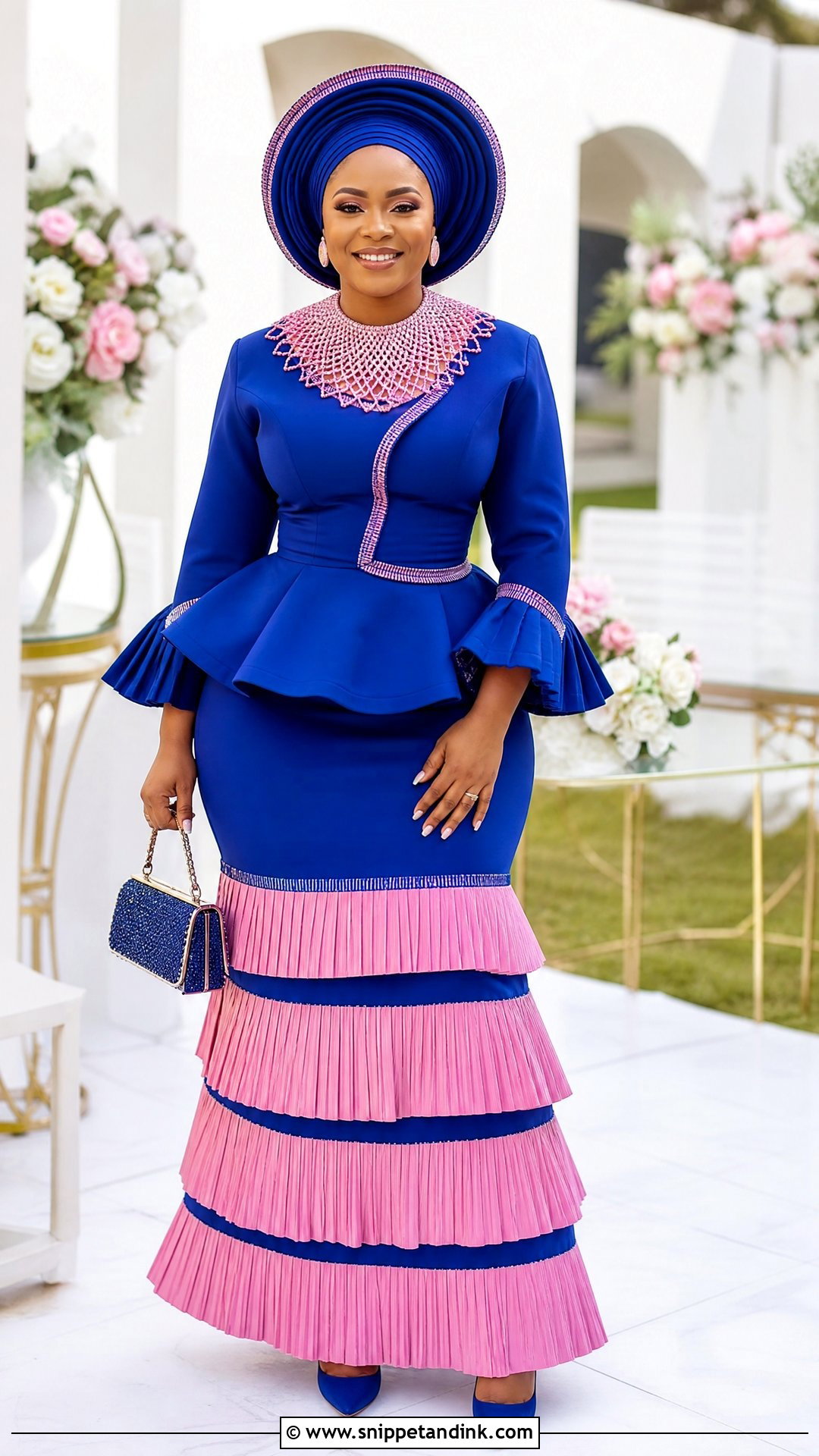 Blue And Pink Pleated Sepedi Wedding Dress - Snippet and Ink - 25 Sepedi Traditional Wedding Dresses