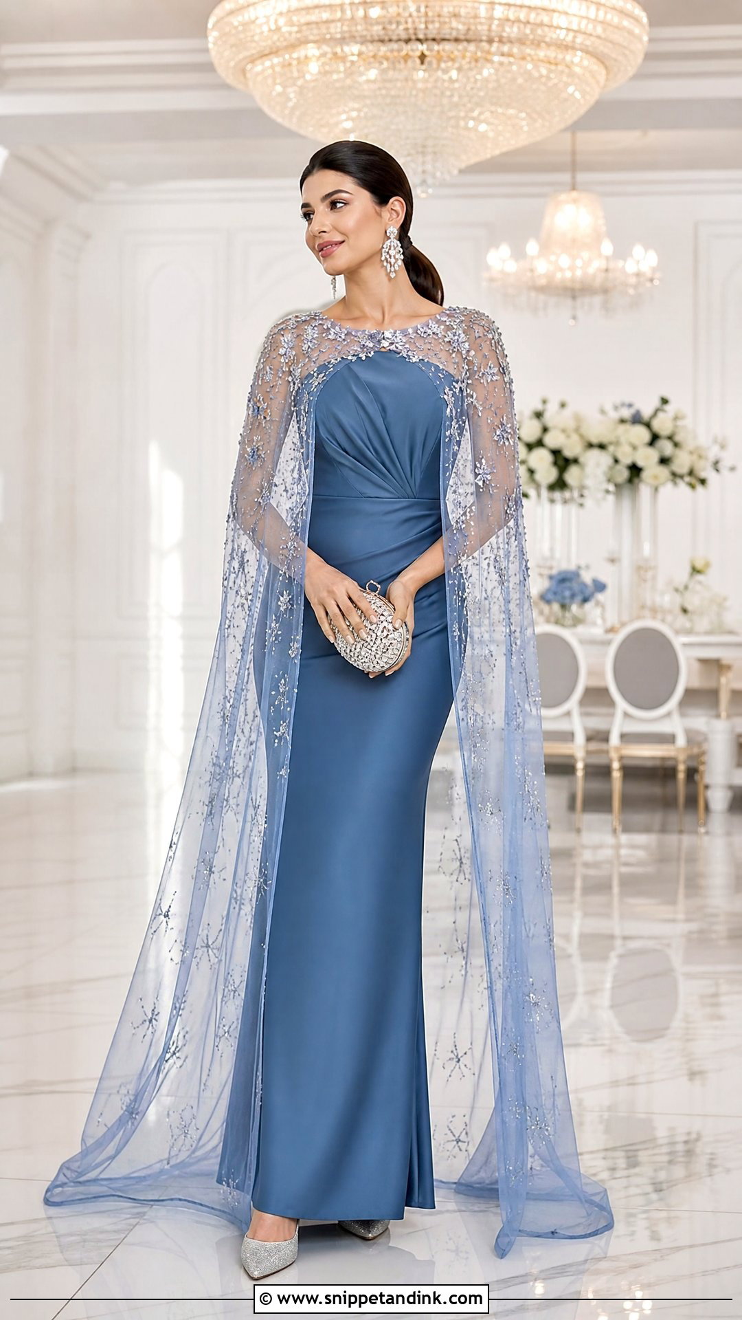 Blue And Silver Cape Dress - Snippet and Ink - 20 Blue Walima Dress Ideas