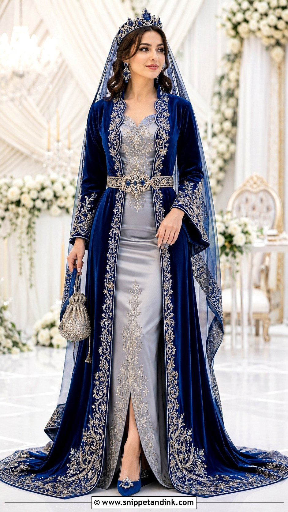 Blue And Silver Turkish Kaftan Dress - Snippet and Ink - 20 Traditional Turkish Wedding Dress Ideas