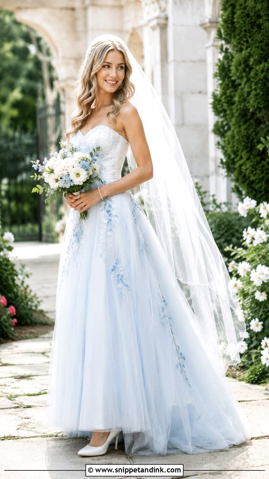 Blue And White A Line Wedding Dress - Snippet and Ink - 25 Blue and White Wedding Dress Ideas