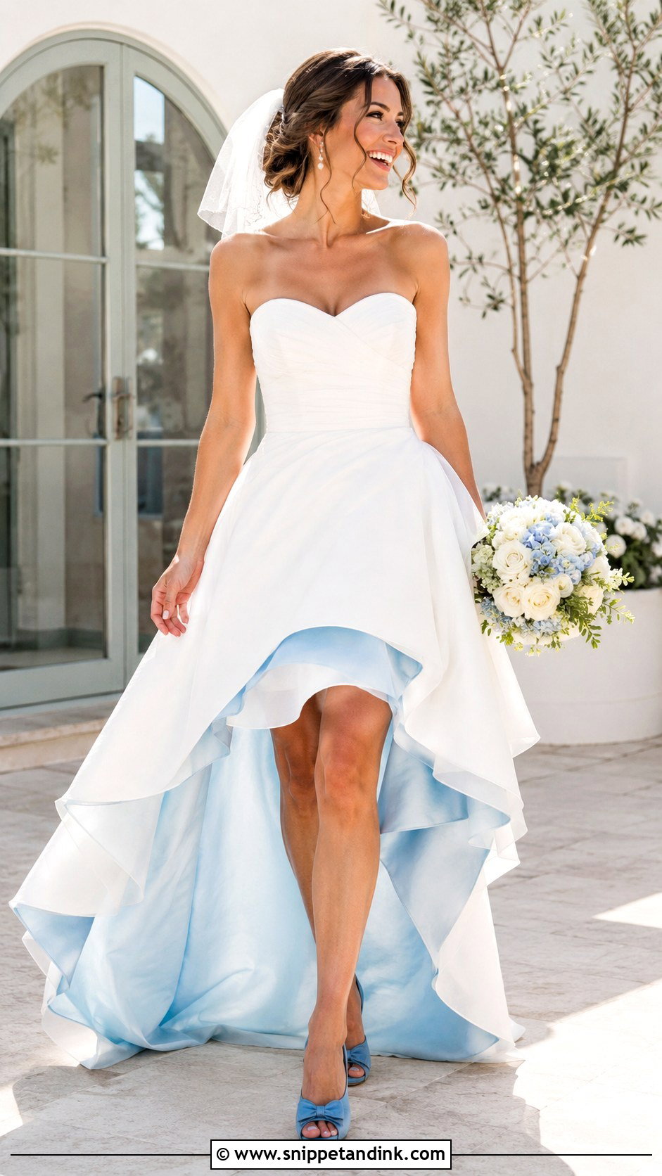 Blue And White High Low Wedding Dress - Snippet and Ink - 25 Blue and White Wedding Dress Ideas