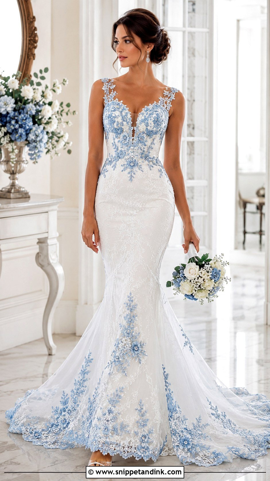 Blue And White Mermaid Wedding Dress - Snippet and Ink - 25 Blue and White Wedding Dress Ideas
