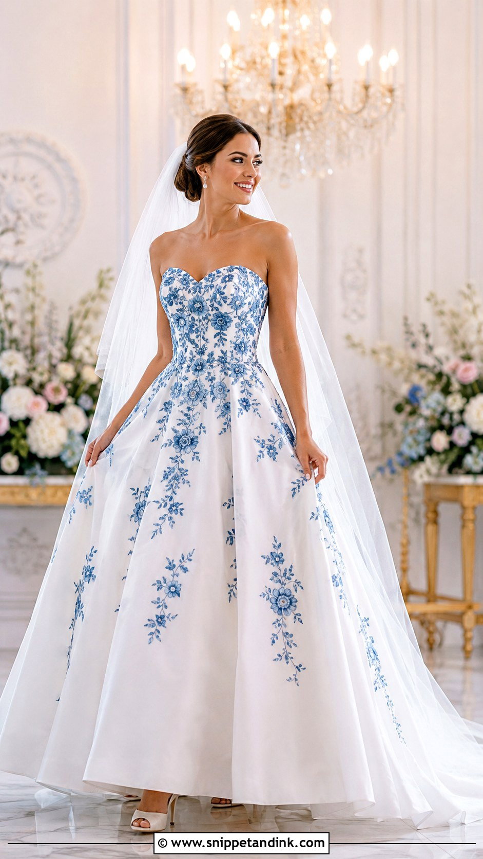 Blue And White Strapless Wedding Dress - Snippet and Ink - 25 Blue and White Wedding Dress Ideas
