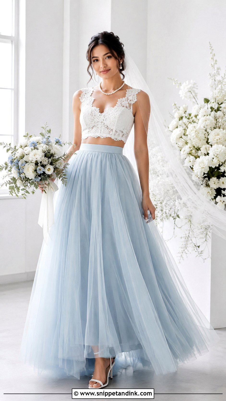 Blue And White Two Piece Wedding Dress - Snippet and Ink - 25 Blue and White Wedding Dress Ideas