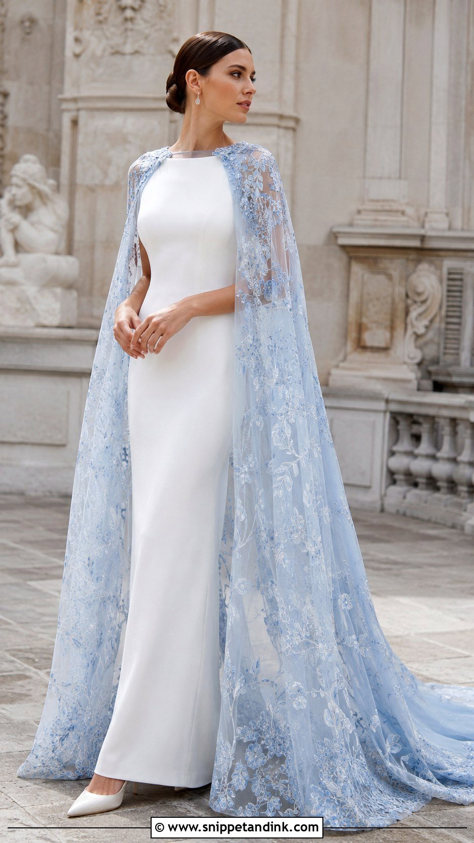 Blue And White Wedding Dress With Cape - Snippet and Ink - 25 Blue and White Wedding Dress Ideas