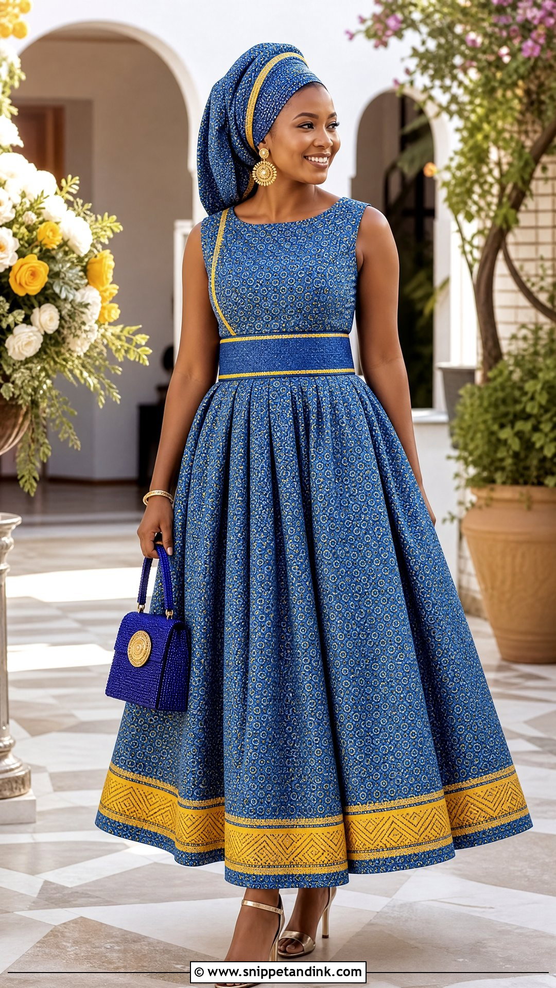 Blue And Yellow Shweshwe Wedding Dress - Snippet and Ink - 20 Shweshwe Dresses South Africa Traditional Weddings