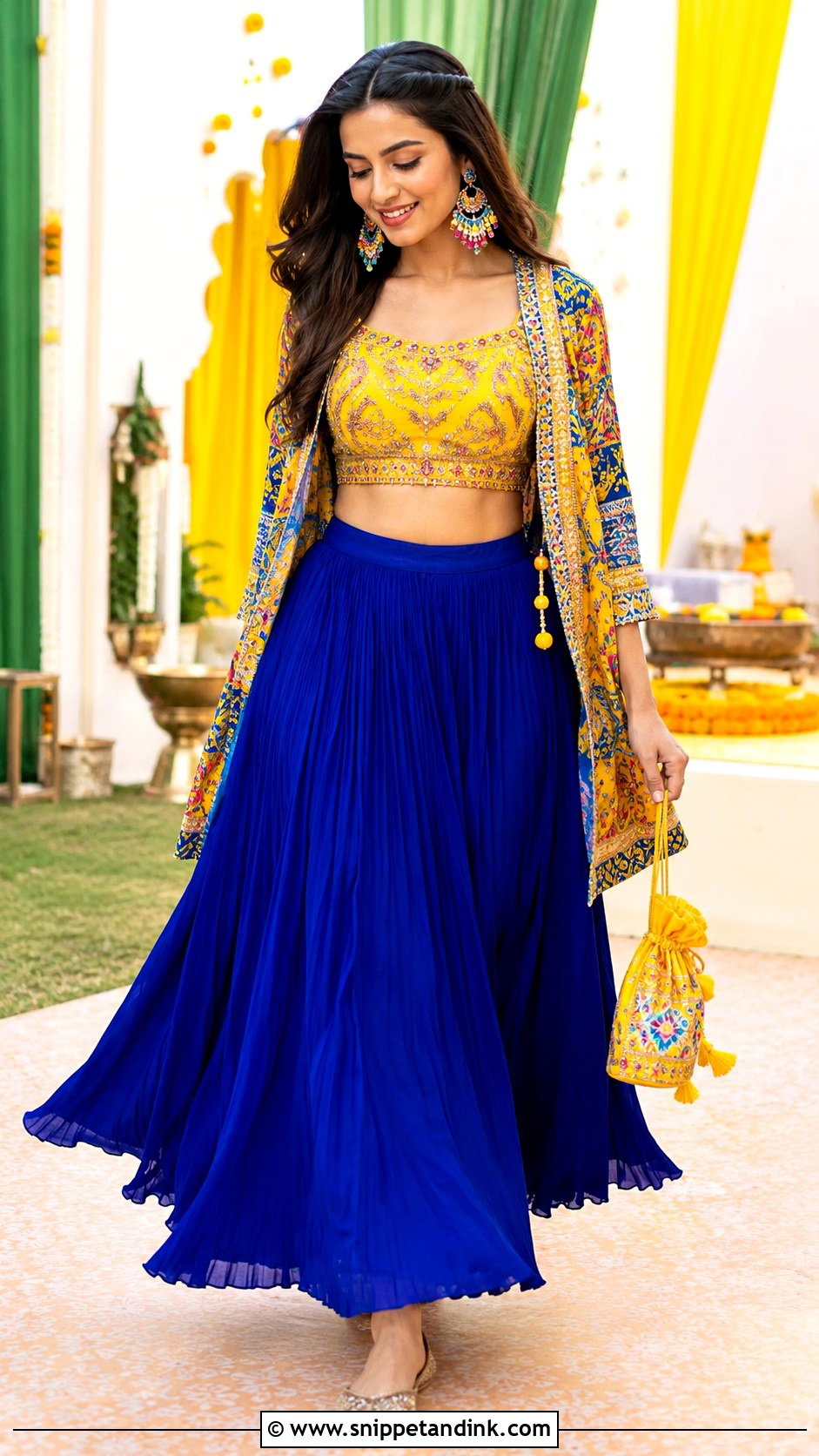 Blue And Yellow Skirt Set Mehndi Outfit - Snippet and Ink - 20 Mehandi Function Dresses Mehndi Outfit