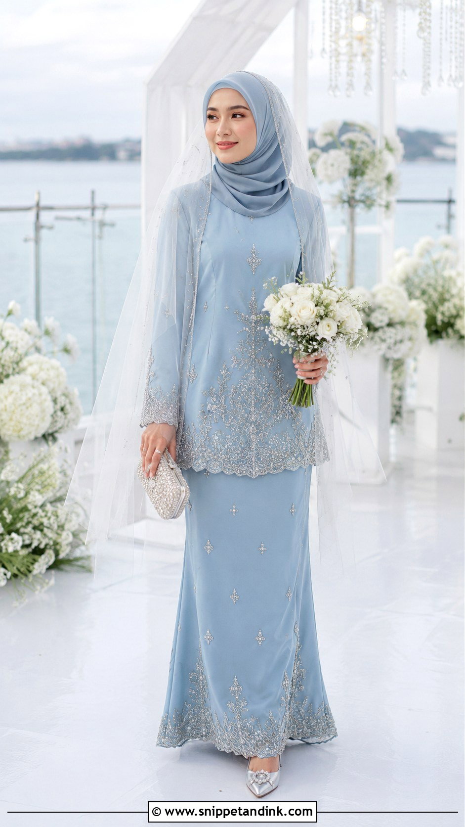 Blue Baju Kurung Wedding Dress Hijab - Snippet and Ink - 20 Malaysia Wedding Dress Hijab Ideas