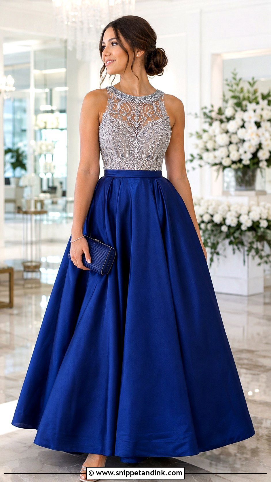 Blue Ball Gown Skirt And Beaded Top Outfit - Snippet and Ink - 20 Ball Gown Skirt Ideas