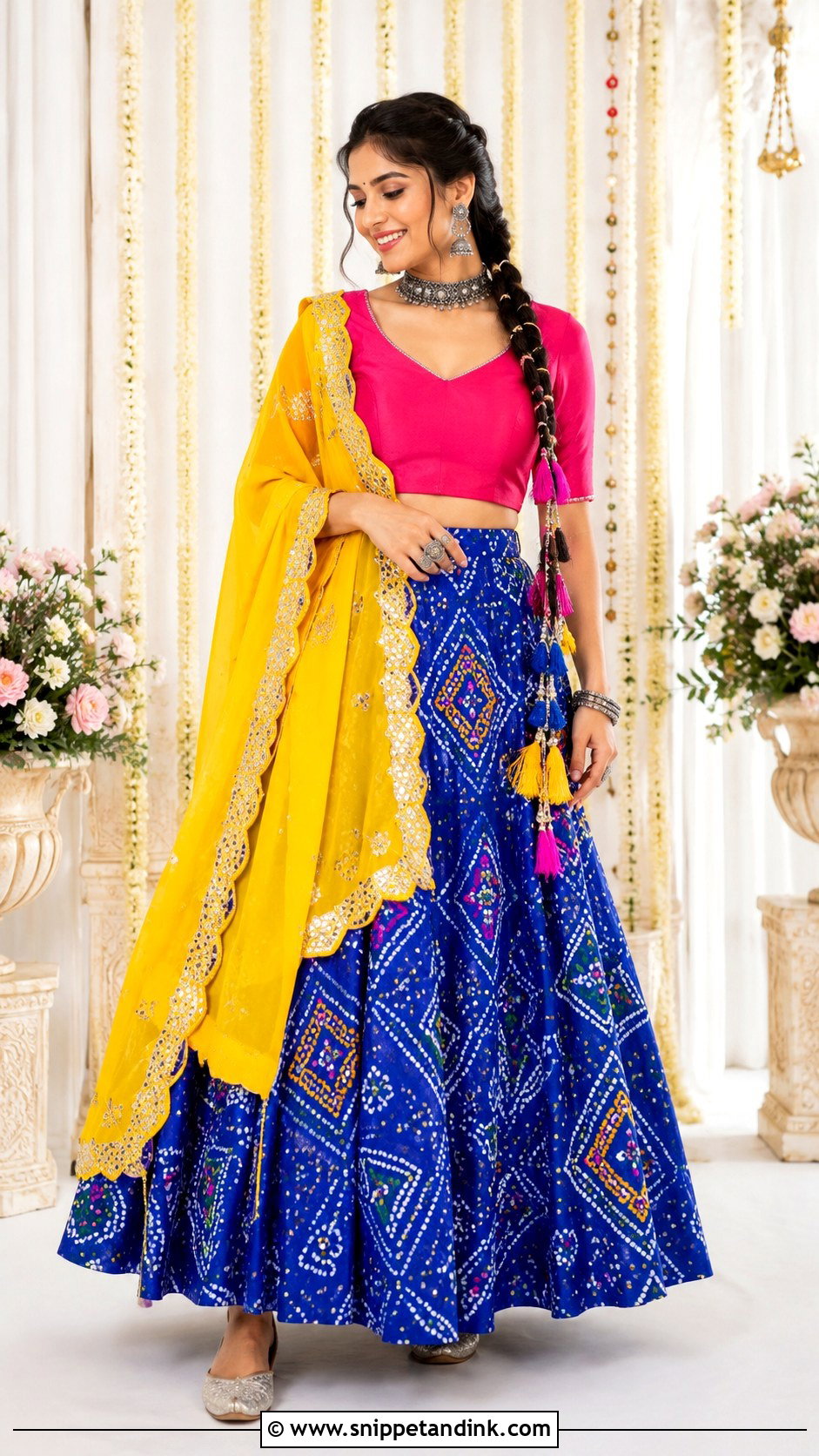 Blue Bandhani Lehenga Mehndi Outfit - Snippet and Ink - 20 Mehndi Ceremony Outfit for Sister Ideas