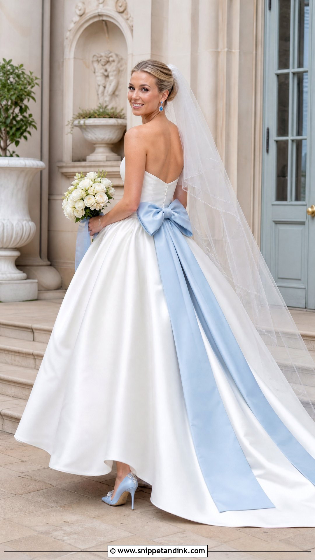 Blue Bow Wedding Dress - Snippet and Ink - 20 Pop of Color Wedding Dress Ideas