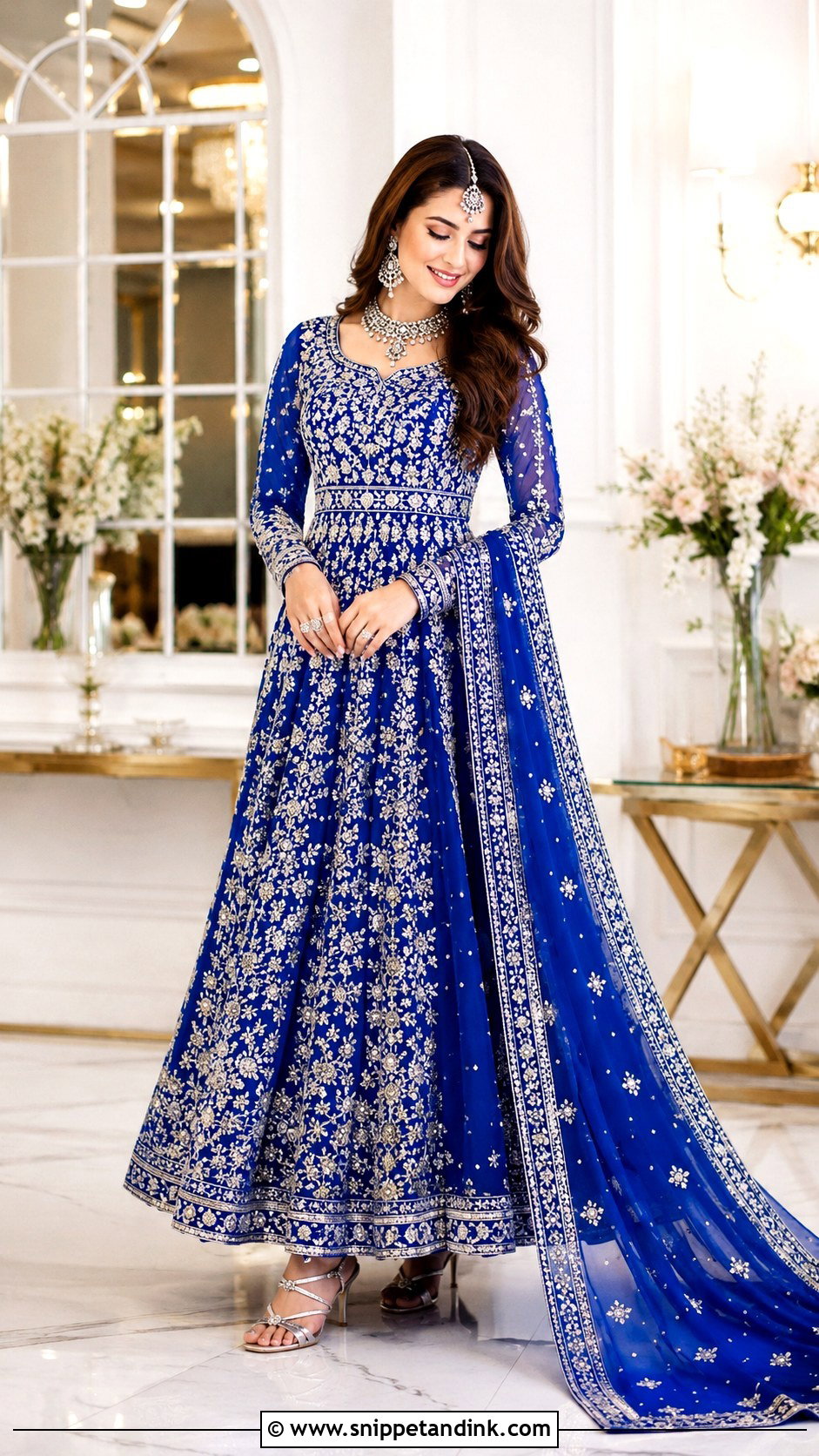 Blue Bridal Anarkali Suit With Silver Embroidery - Snippet and Ink - 25 Bridal Anarkali Suits