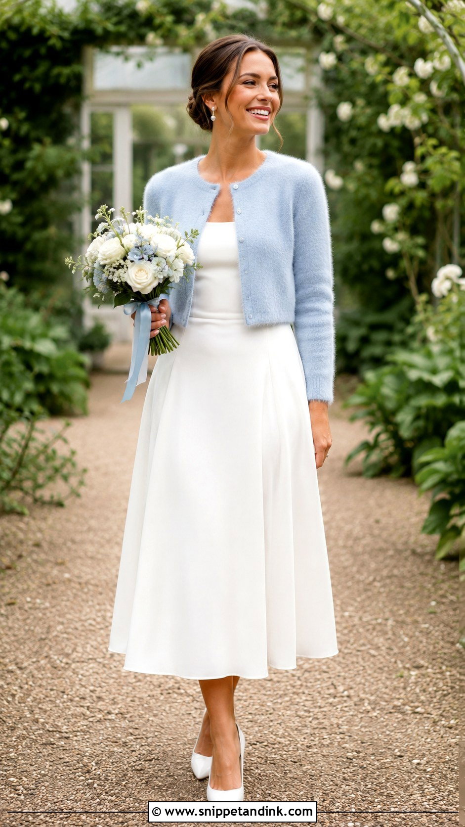 Blue Bridal Cardigan With White Wedding Dress - Snippet and Ink - 20 Bridal Cardigan Ideas