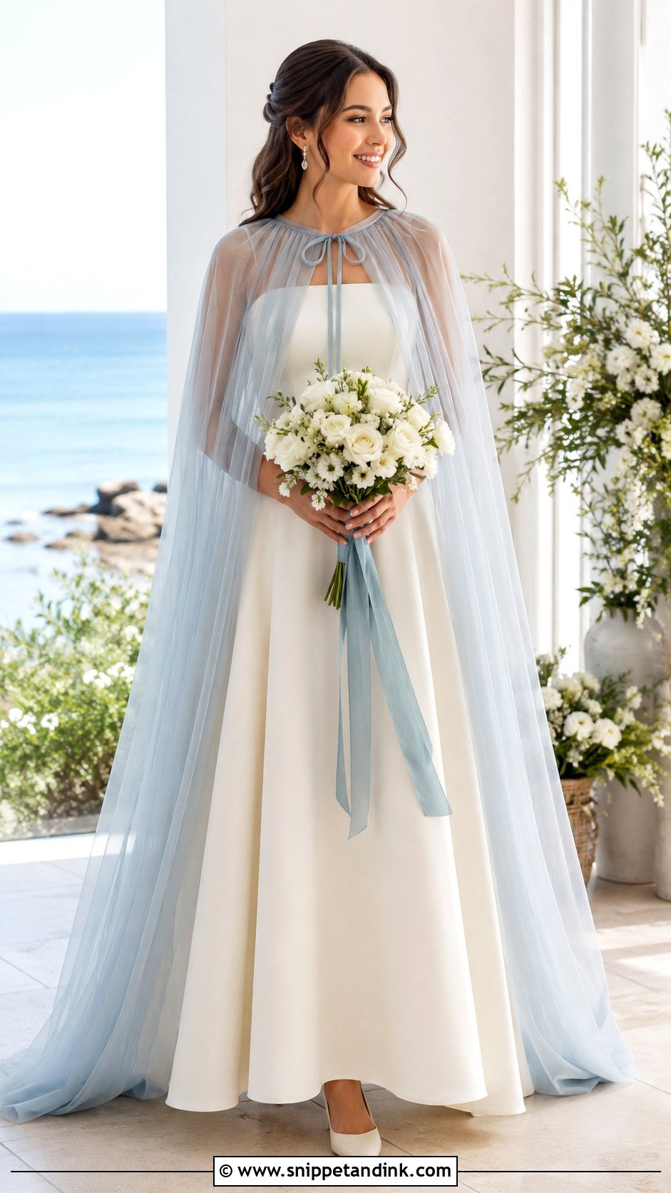 Blue Bridal Cloak With Simple Wedding Gown - Snippet and Ink - 20 Bridal Cloak Ideas