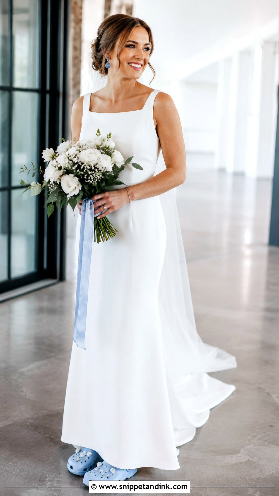 Blue Bridal Crocs With Simple Wedding Dress - Snippet and Ink - 20 Bridal Crocs Ideas