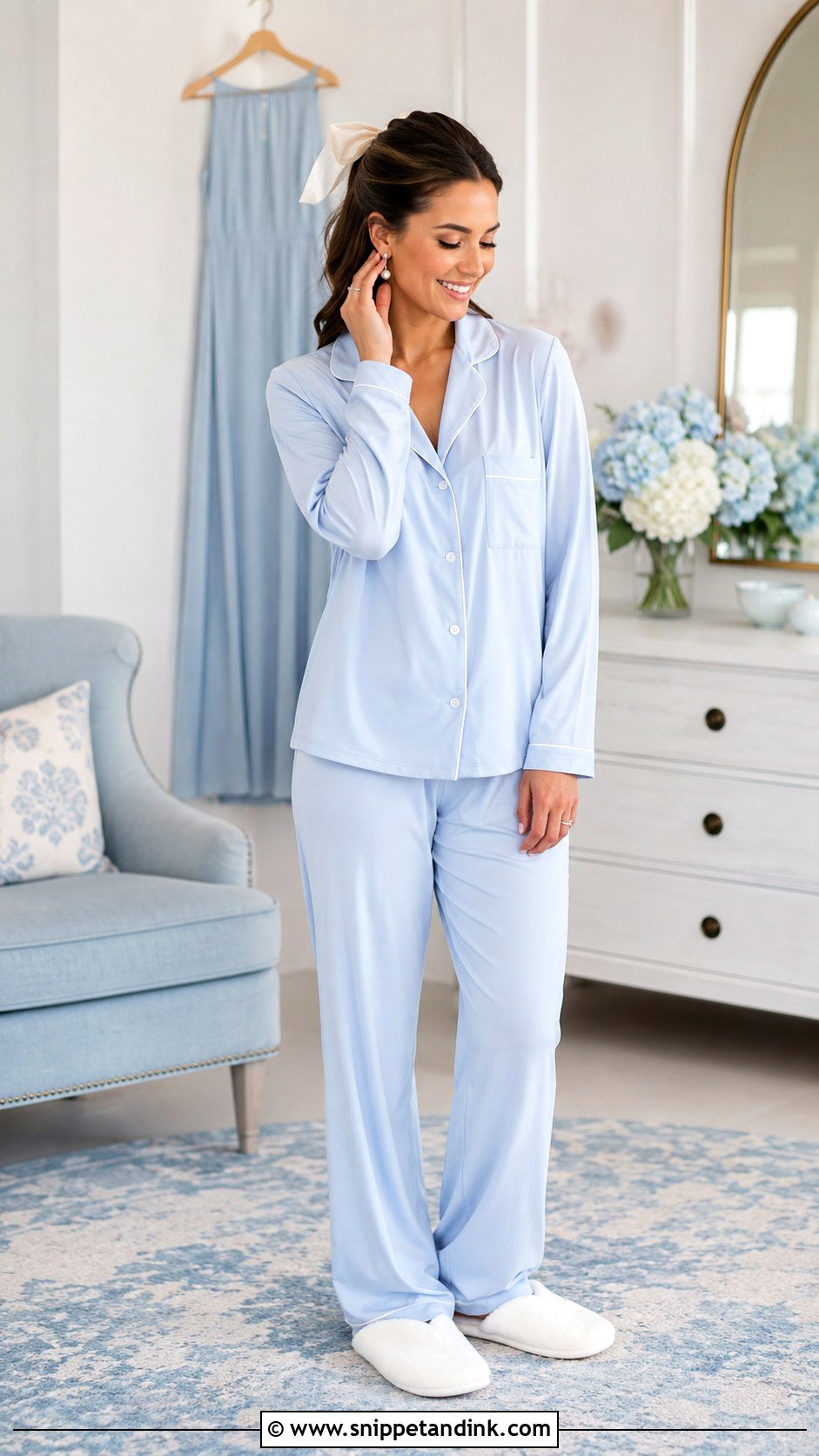 Blue Bridal Get Ready Pajama Set - Snippet and Ink - 20 Bridal Get Ready Outfits