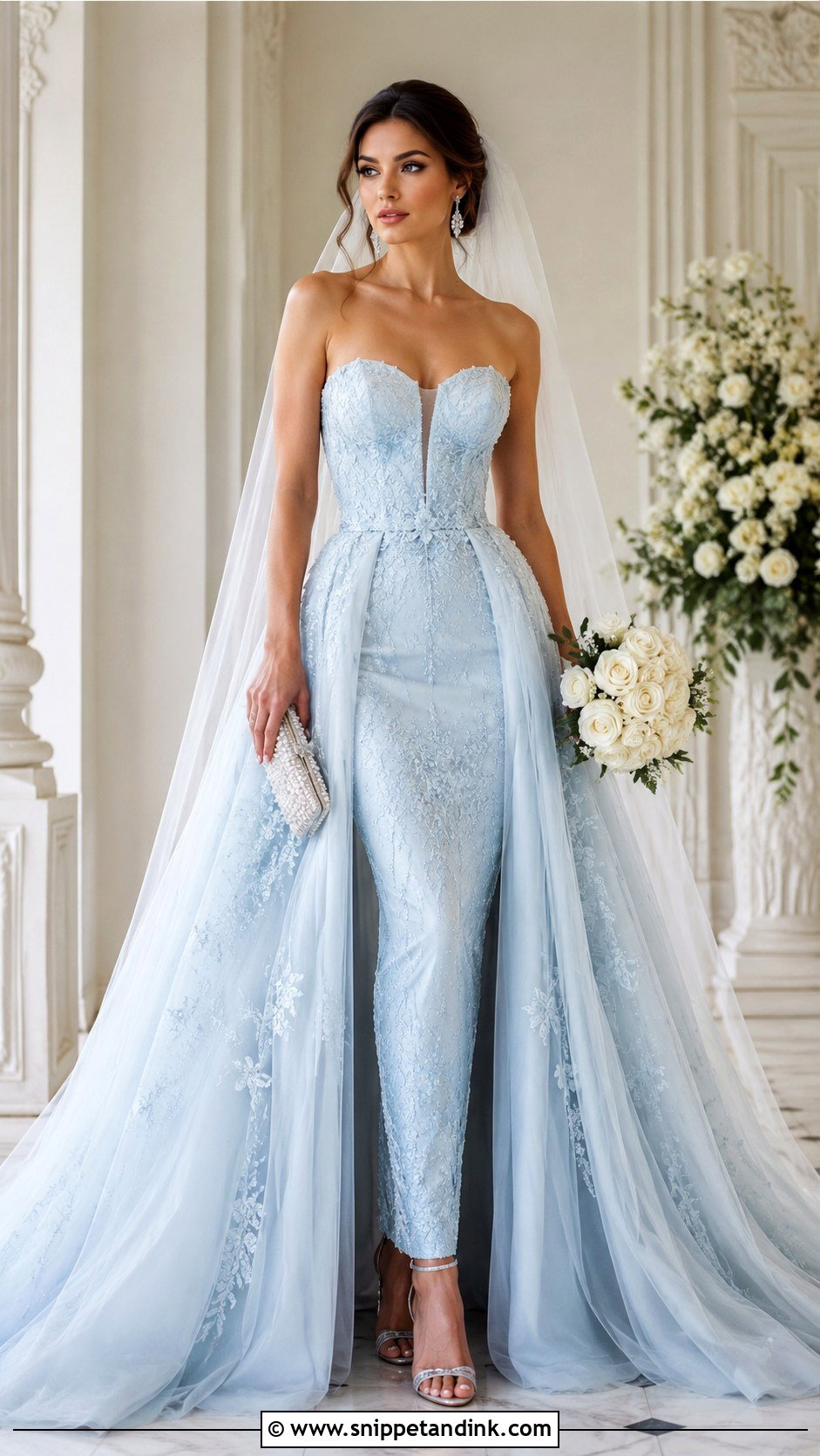 Blue Bridal Gown With Detachable Overskirt - Snippet and Ink - 20 Blue Bridal Ideas