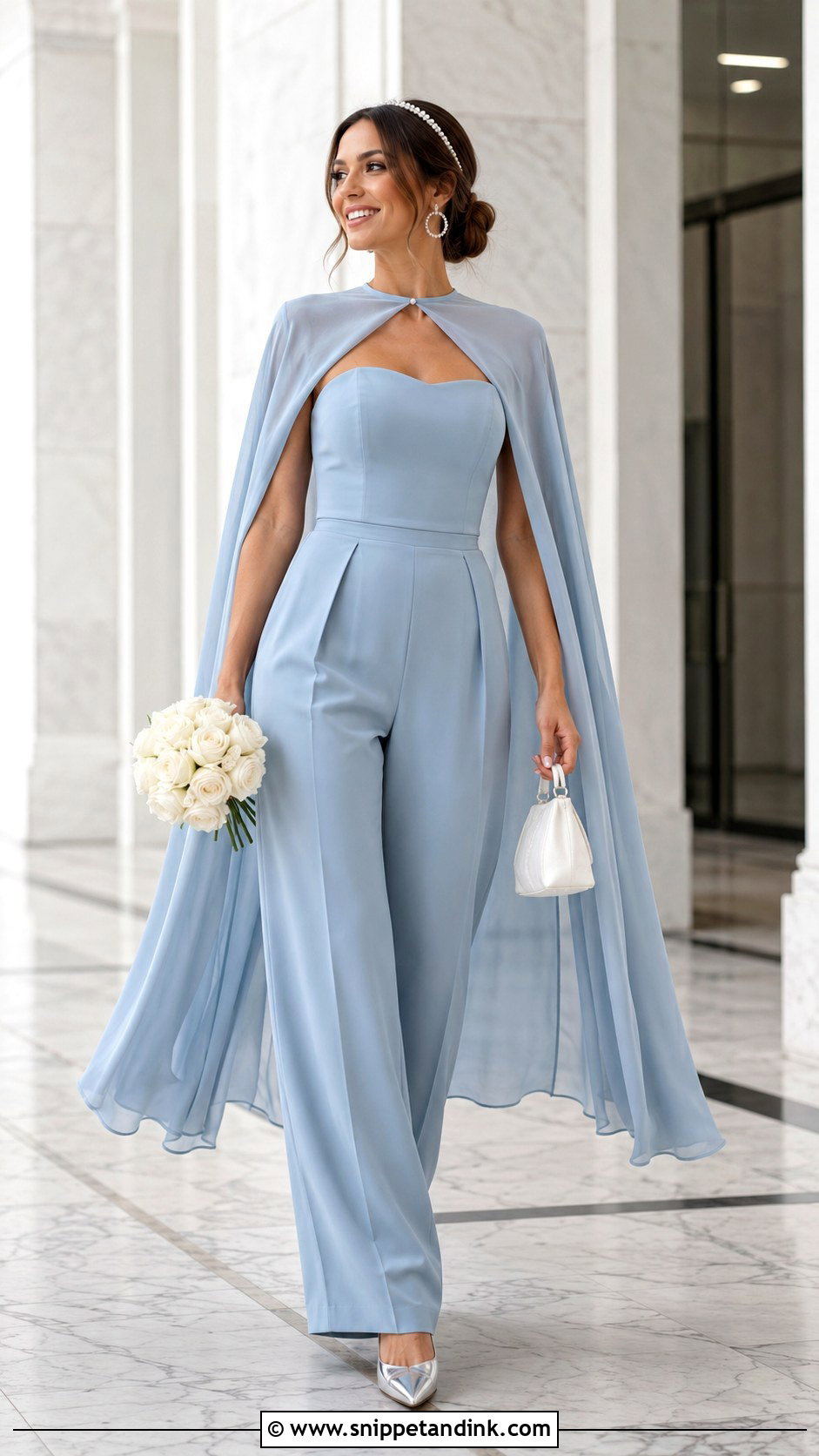 Blue Bridal Jumpsuit With Cape - Snippet and Ink - 20 Blue Bridal Ideas