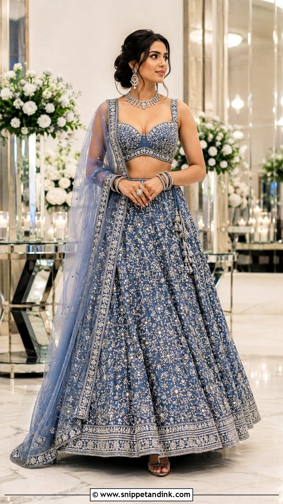 Blue Bridal Lehenga With Silver Jewelry - Snippet and Ink - 25 Indian Weddings Bridal Lehnga Dress Ideas