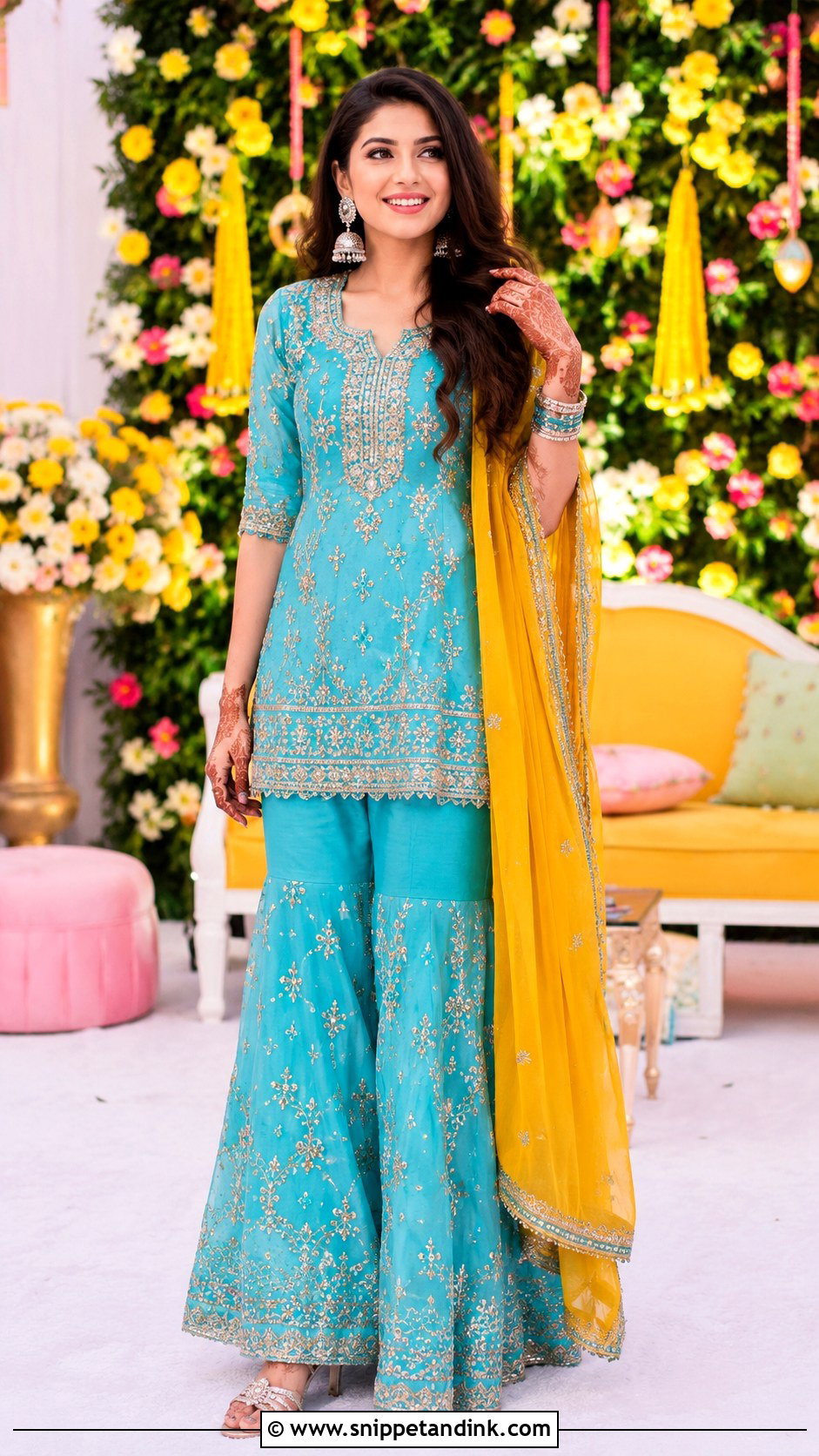 Blue Bridal Mehndi Sharara - Snippet and Ink - 25 Bridal Mehndi Dresses