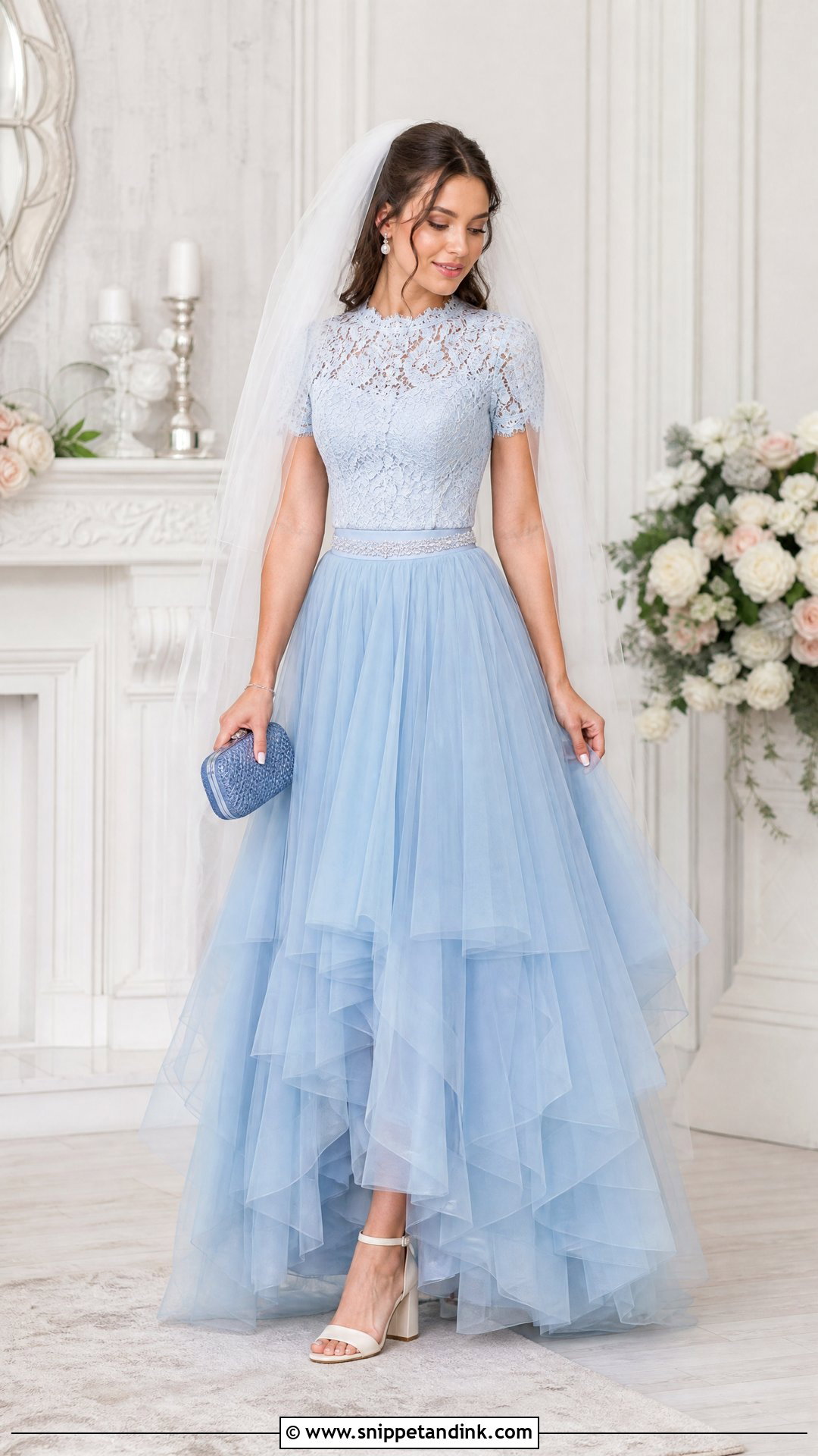 Blue Bridal Separates With Tulle Skirt - Snippet and Ink - 20 Blue Bride Ideas