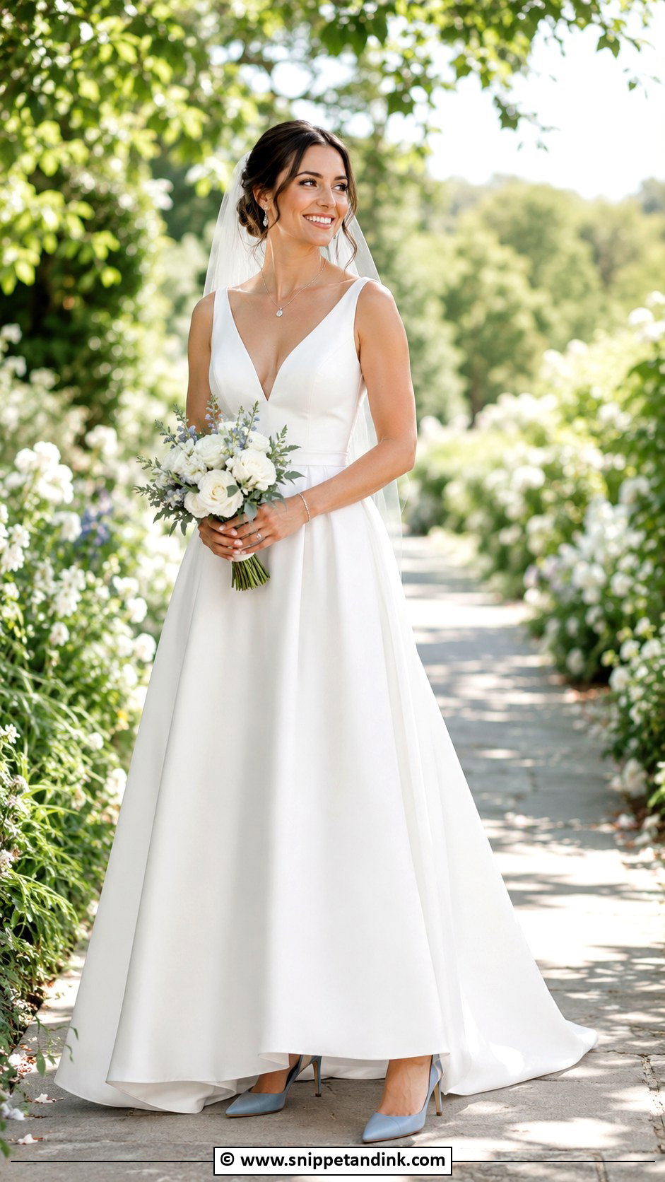 Blue Bridal Shoes With A White Wedding Dress - Snippet and Ink - 30 Bridal Footwear Ideas