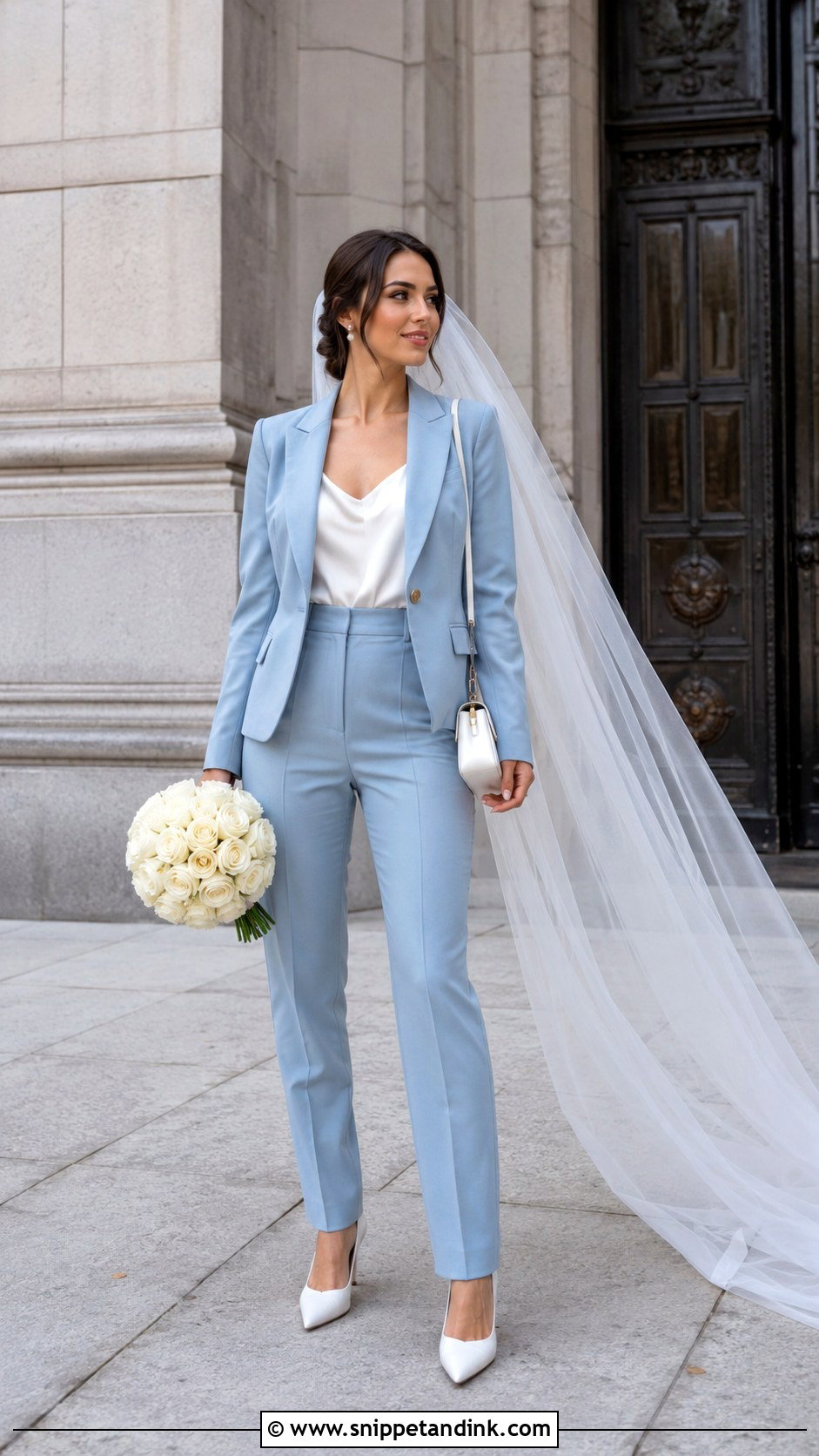 Blue Bridal Suit With Veil - Snippet and Ink - 20 Blue Bridal Ideas