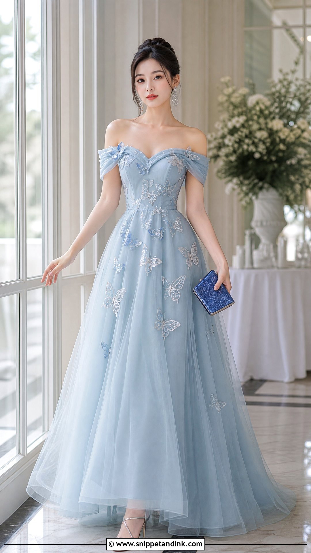 Blue Butterfly Off Shoulder Gown - Snippet and Ink - 20 Butterfly Dress Gowns