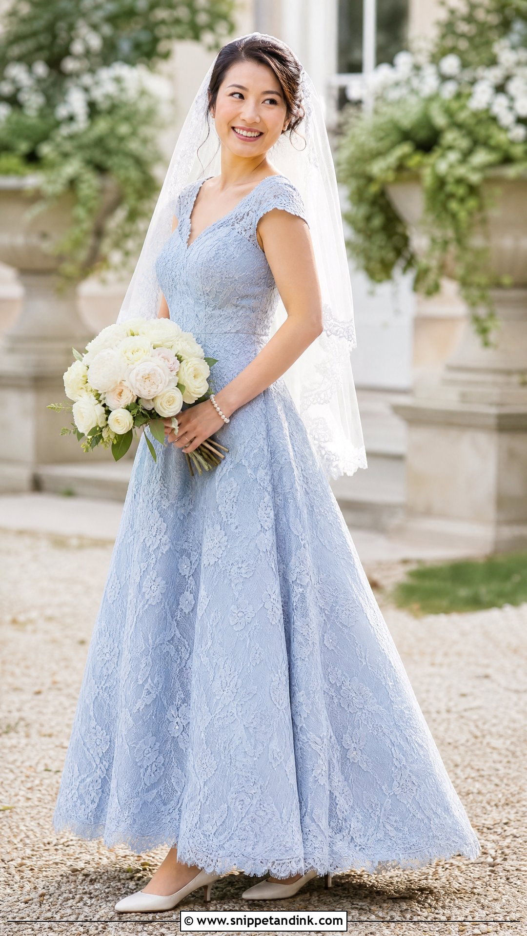 Blue Cap Sleeve Lace Bridal Dress - Snippet and Ink - 25 Blue Bridal Dress Ideas